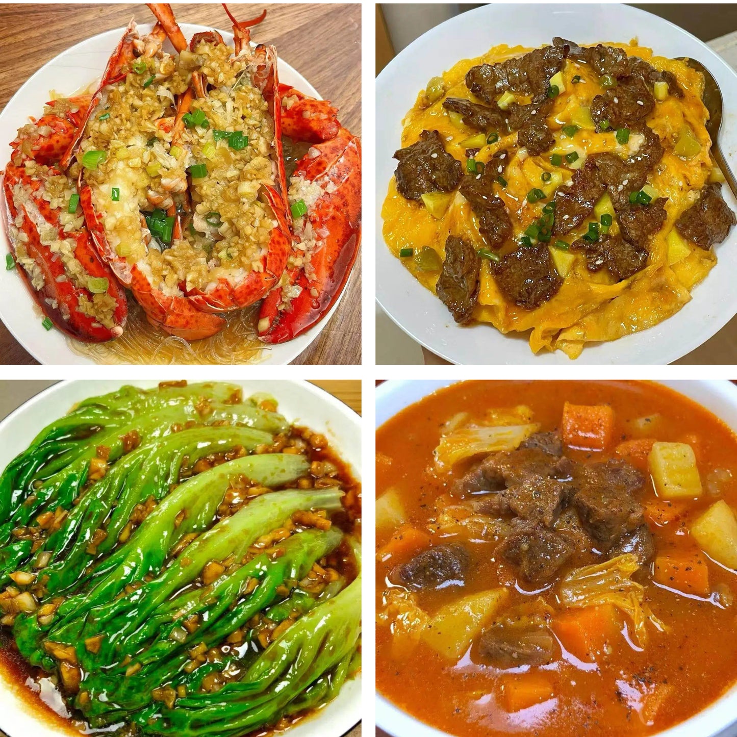 6月7日周日(A餐)无辣不欢:蒜蓉蒸波士顿龙虾尾 牛肉炒滑蛋 白灼生菜 罗宋汤