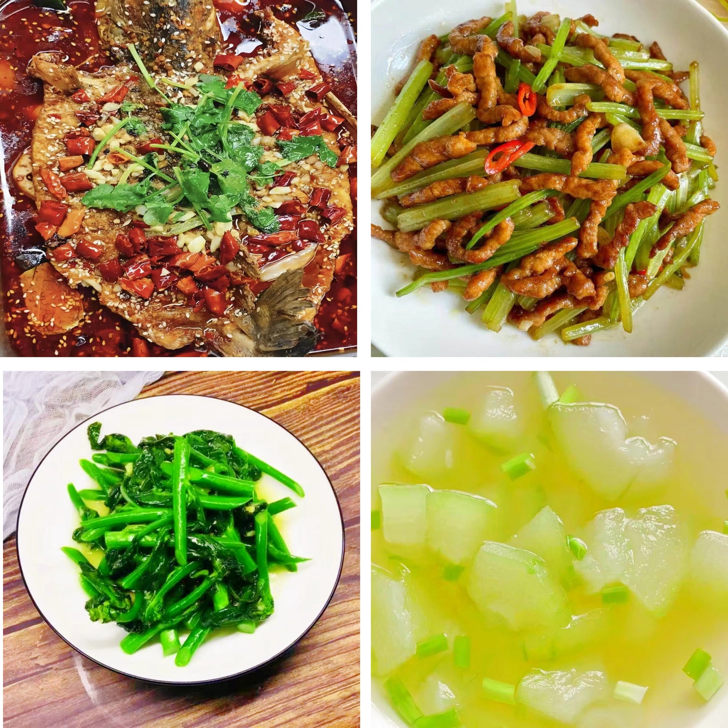 6月21日周日(A餐)无辣不欢:香辣烤鱼🌶️ 香芹肉丝 清炒菜心 海米冬瓜汤