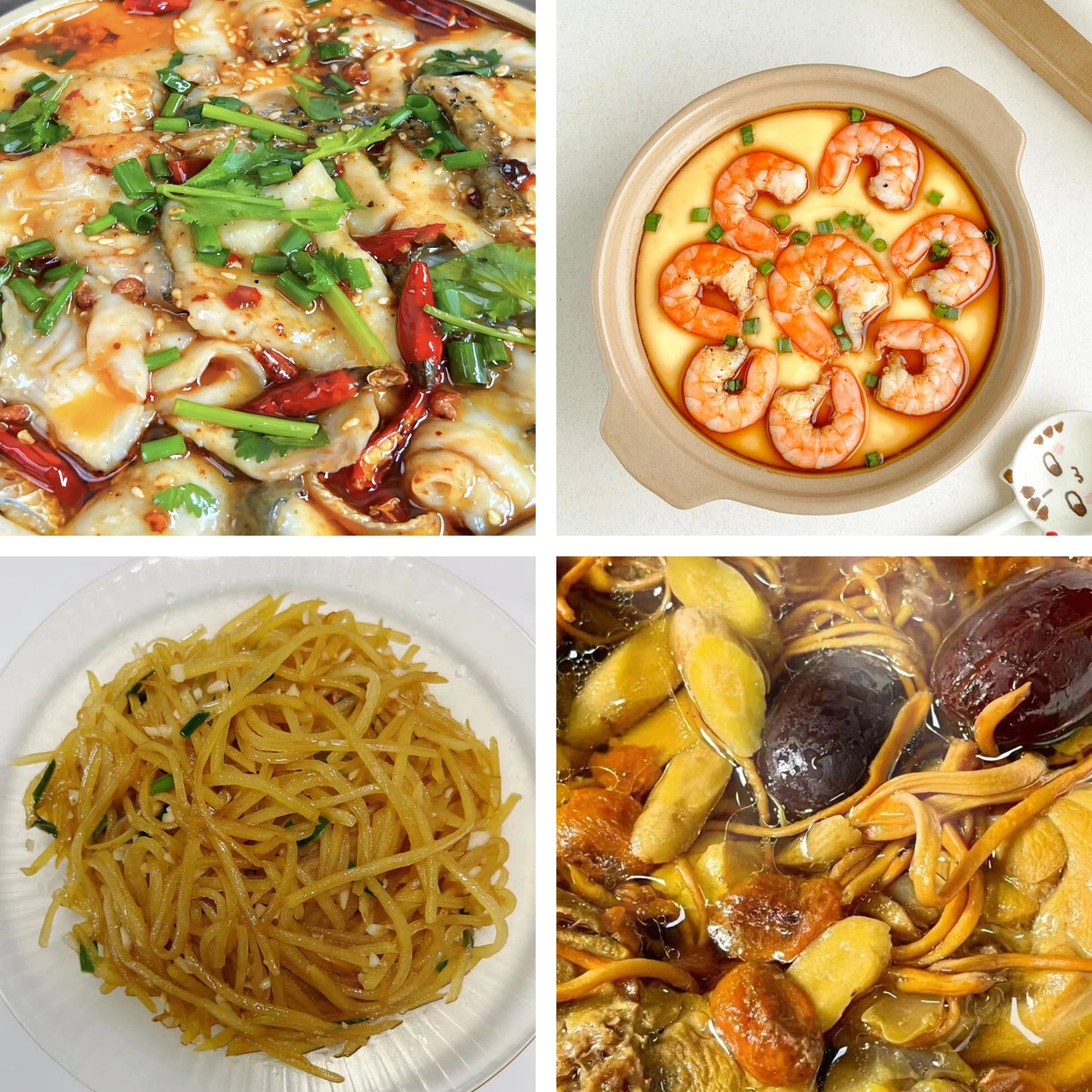 7月19日周日(A餐)无辣不欢:麻辣沸腾鱼片🌶️ 虾仁鸡蛋羹 醋溜土豆丝 虫草花鸡汤