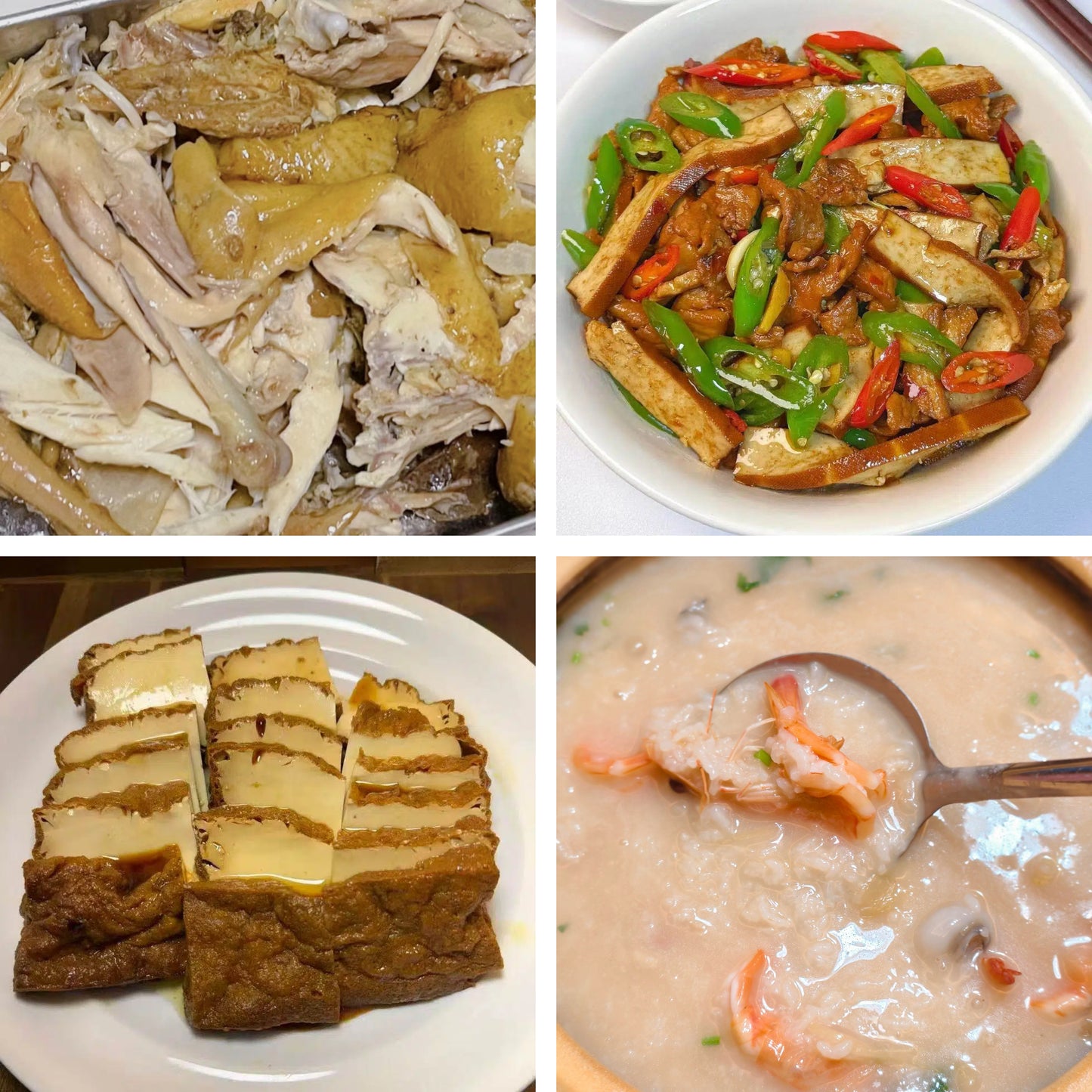 8月2日周日(A餐)无辣不欢:盐焗手撕鸡 小炒香干🌶️ 卤水豆腐 海鲜粥