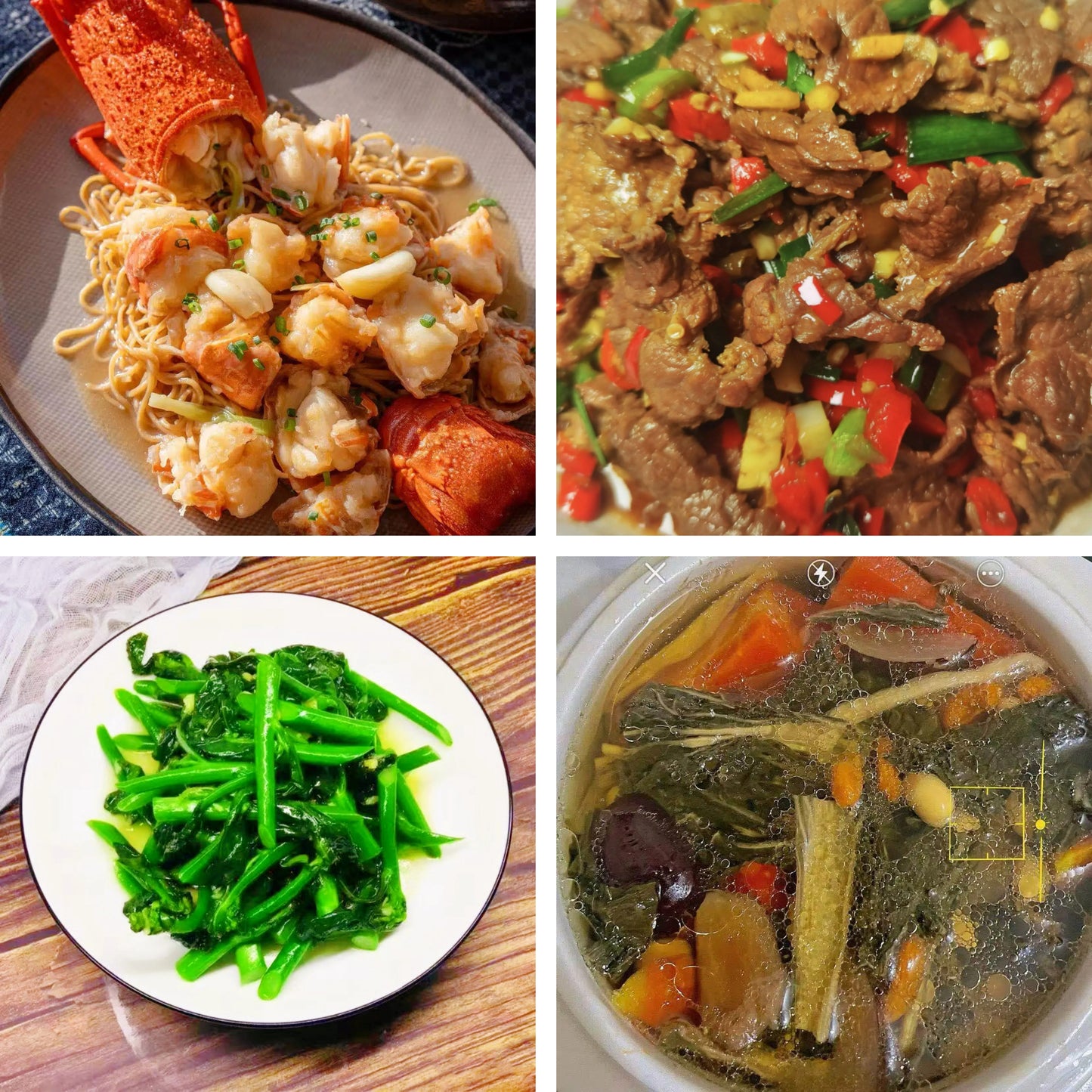 8月16日周日(A餐)无辣不欢:龙虾伊面 农家小炒肉🌶️ 蒜蓉菜心 菜干红罗白煲龙骨汤