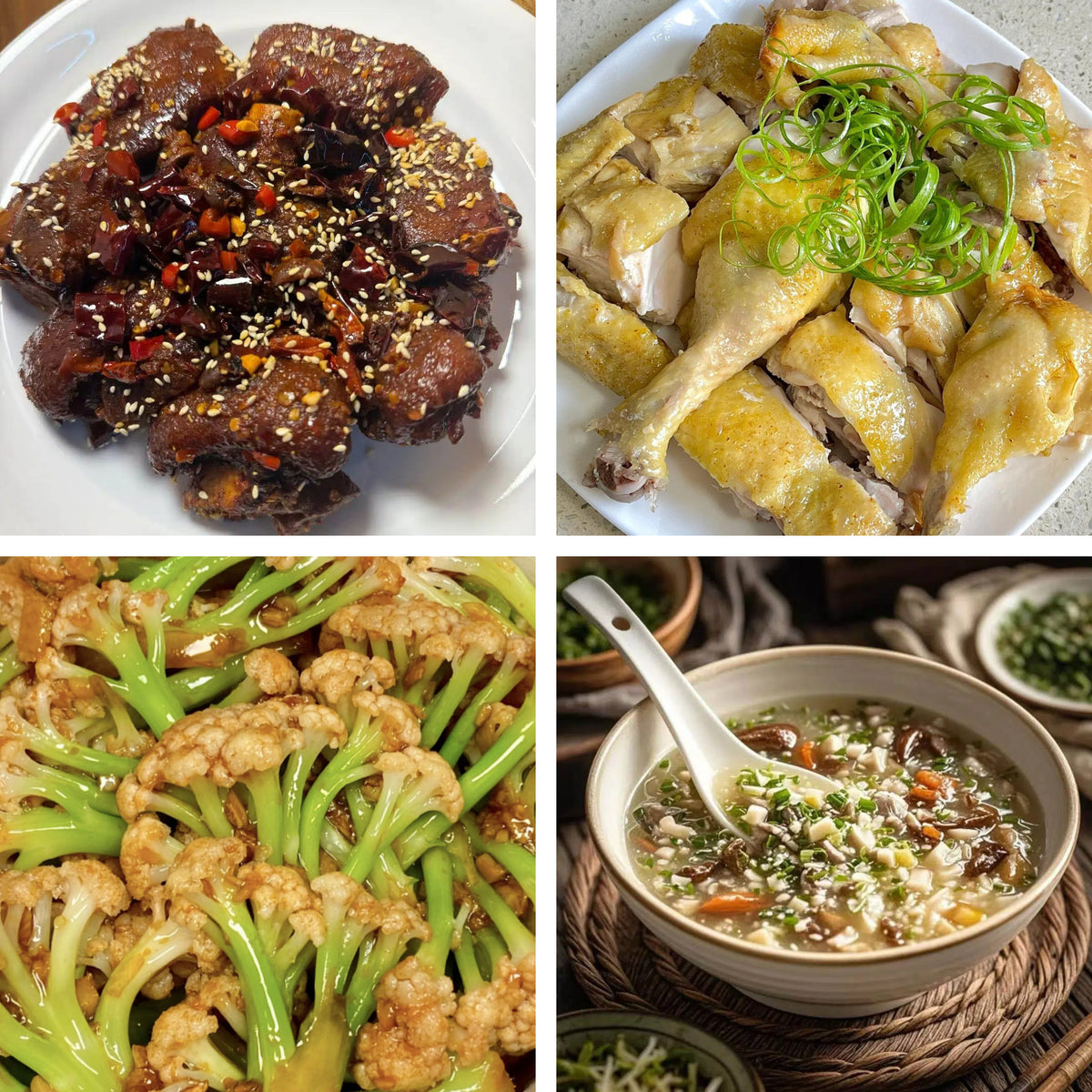 9月13日周日(A餐)无辣不欢:香辣美容蹄🌶️ 客家咸香鸡 蒜香散花菜 西湖牛肉羹