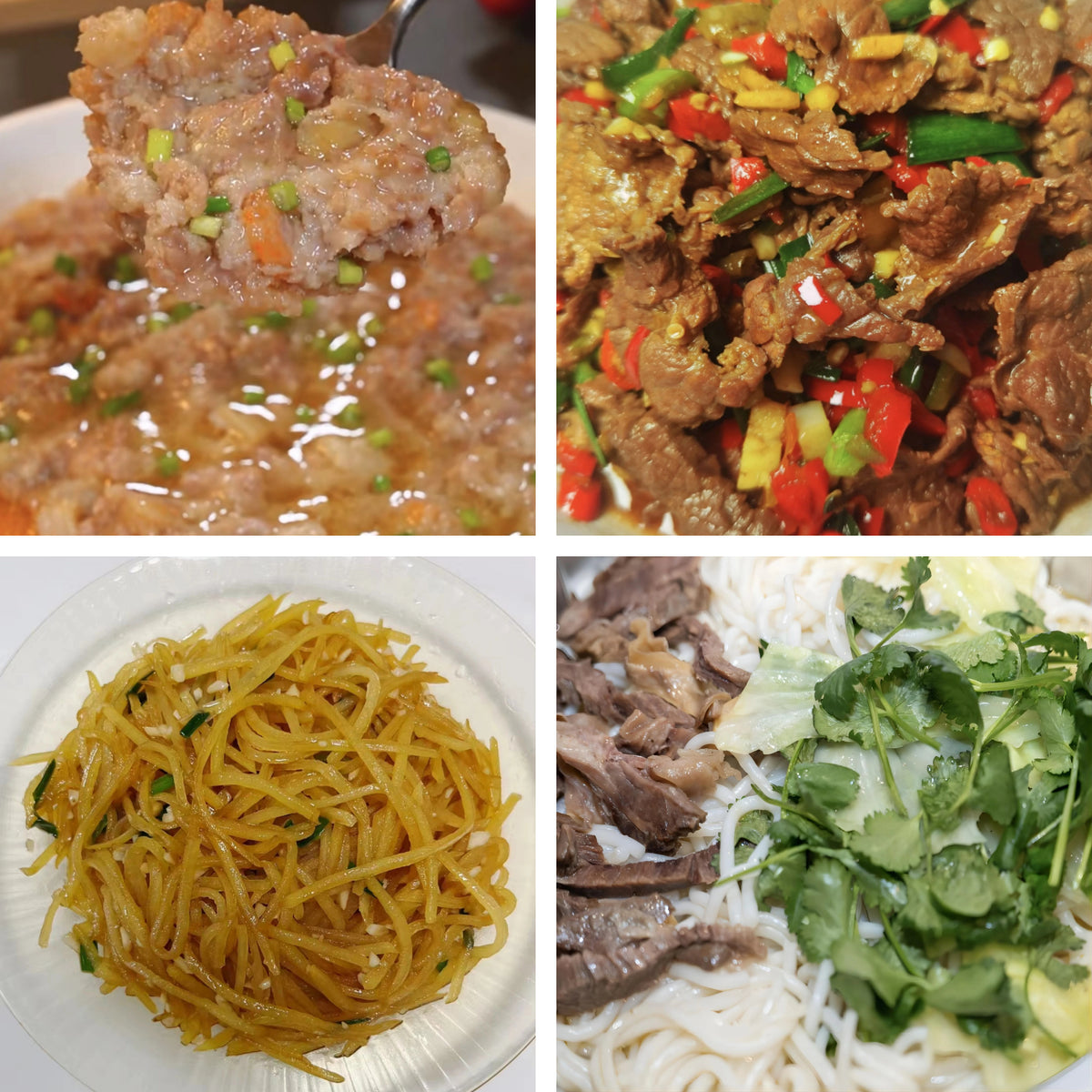 9月27日周日(A餐)无辣不欢:瑶柱蒸肉饼 农家小炒肉🌶️ 醋溜土豆丝 清汤牛腱粉(2盒)