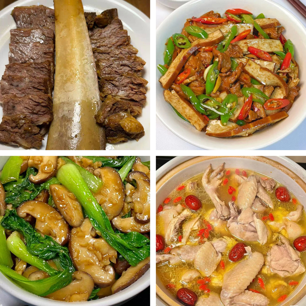 11月8日周日(A餐)无辣不欢:酱香牛肋排 香干炒肉🌶️ 花菇油菜 养颜滋补鸡汤