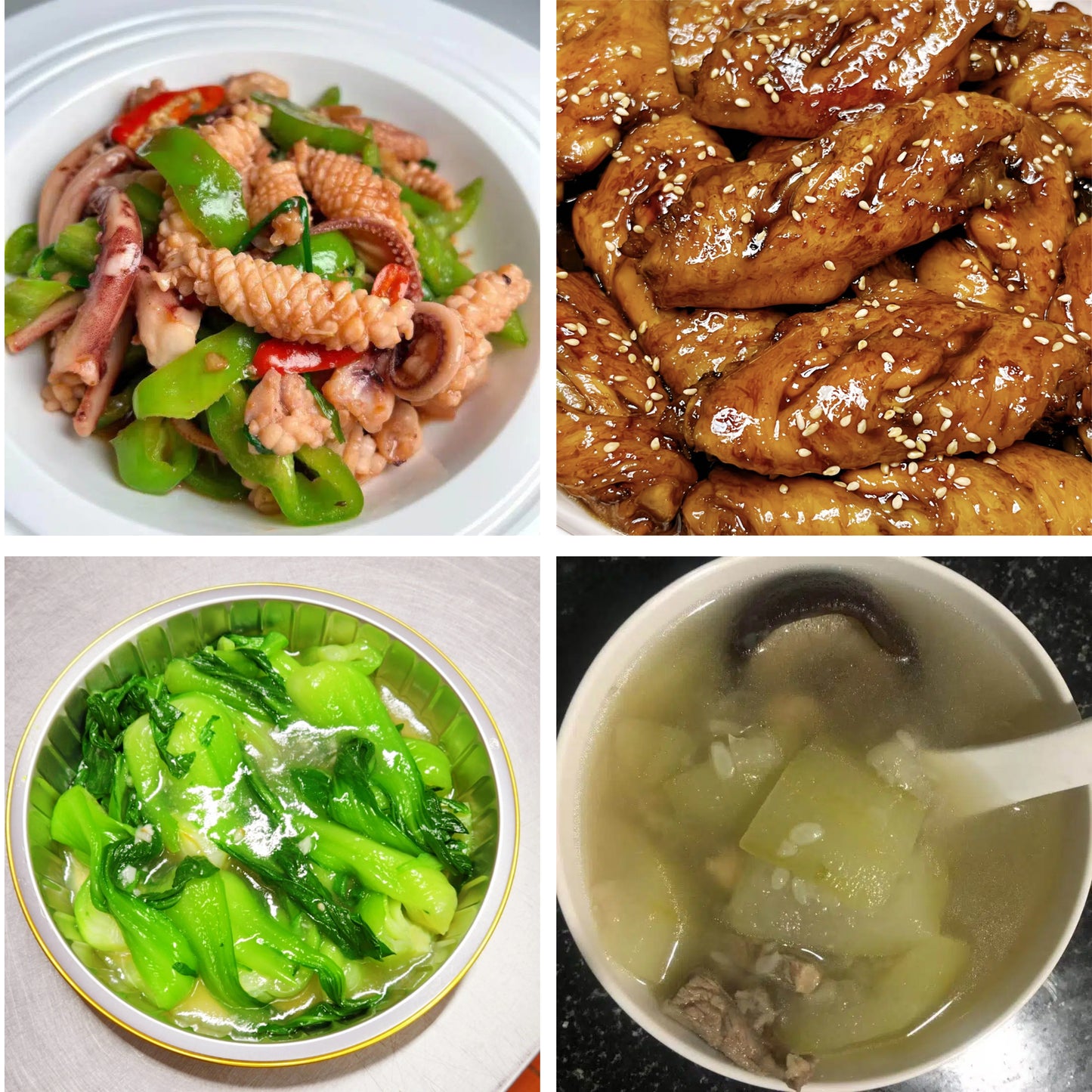 6月24日周三(A餐)无辣不欢:豉椒炒鱿鱼 可乐鸡翅 蒜香菜苗 章鱼节瓜筒骨汤
