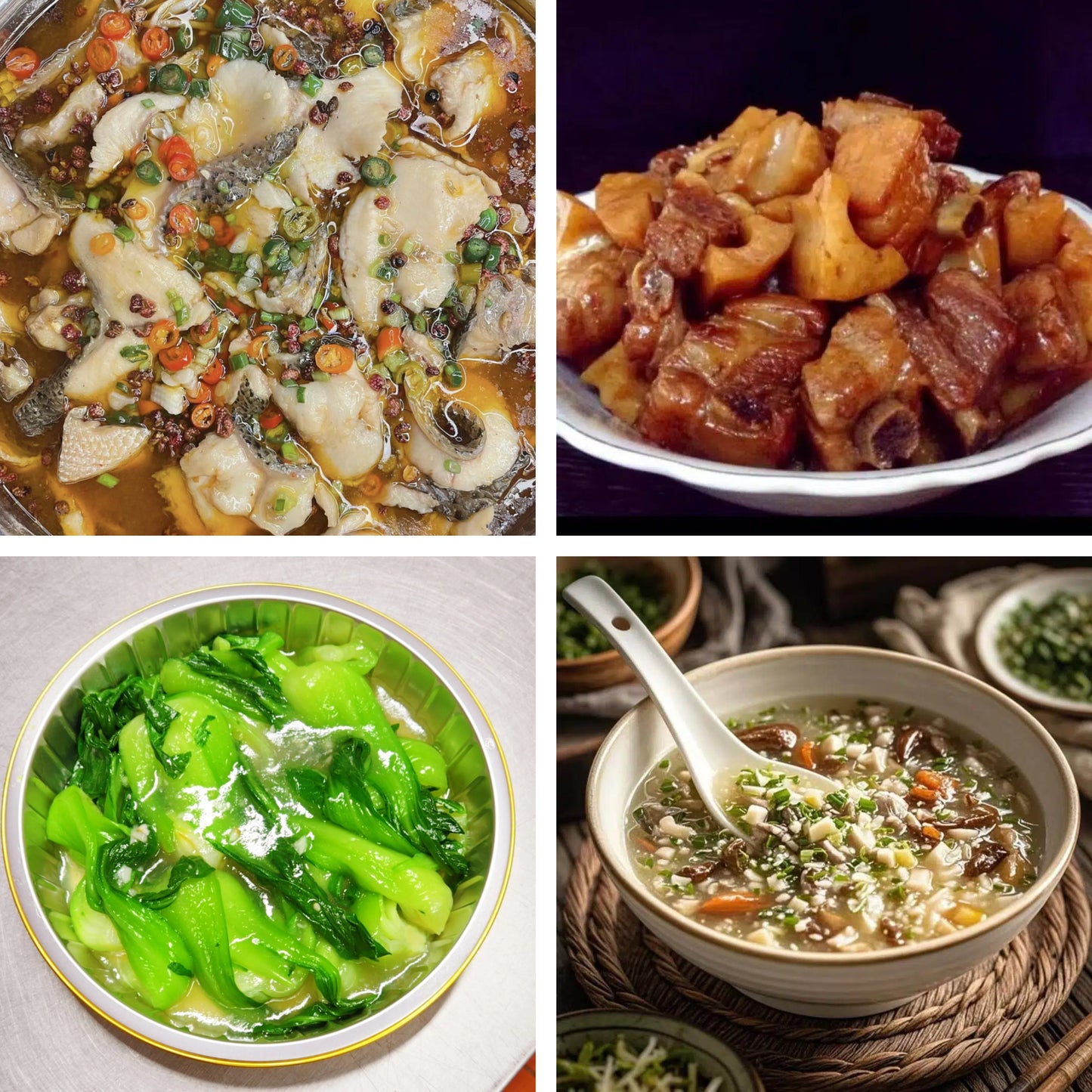 7月31日周五(A餐)无辣不欢:水煮鱼🌶️ 莲藕炖排骨 蒜香青江菜 西湖牛肉羹
