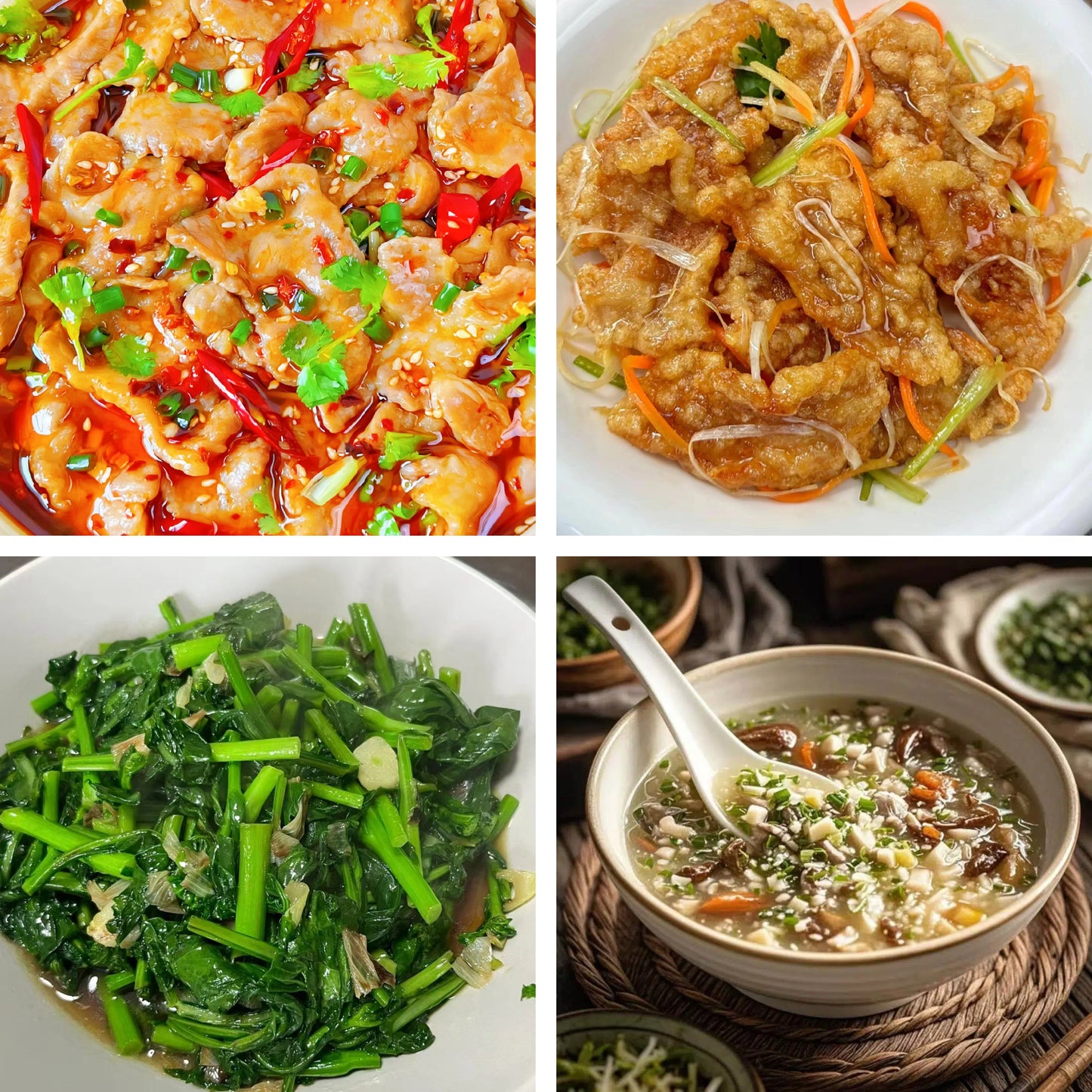 2月21日周六(A餐)无辣不欢:水煮牛肉🌶️ 糖醋锅包肉 蒜香油菜 西湖牛肉羹