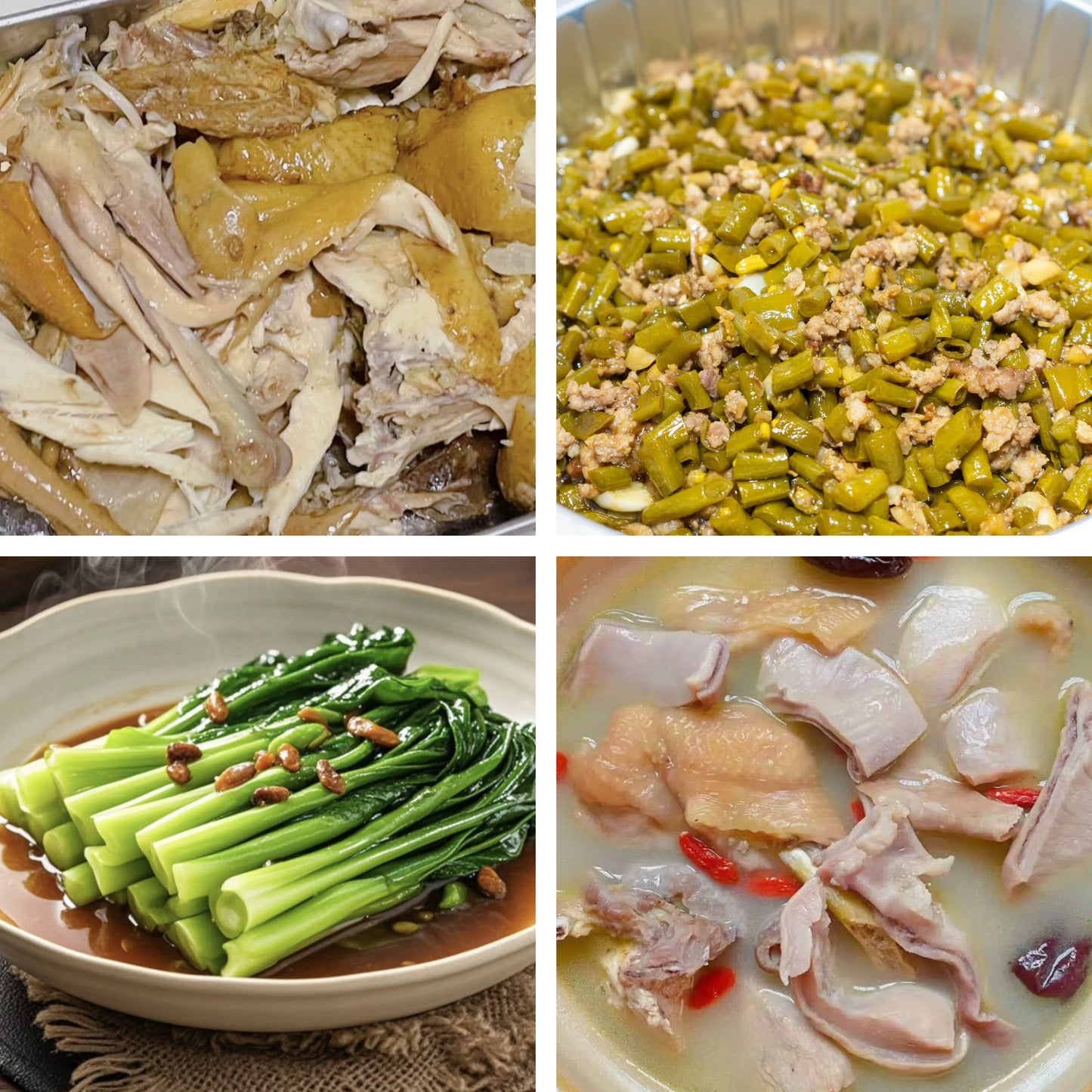 3月13日周五(A餐)无辣不欢:手撕鸡 肉沫酸豆角🌶️ 蚝油芥兰 胡椒猪肚鸡汤