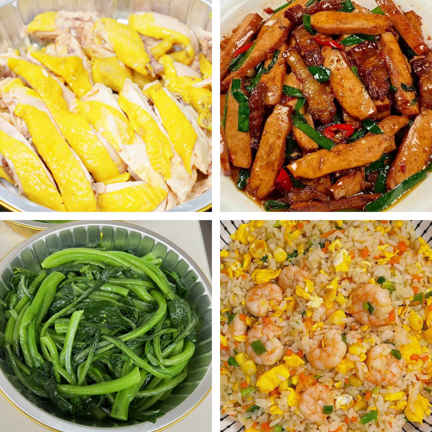 3月15日周日(A餐)无辣不欢:广东白切鸡 香干炒肉🌶️ 上汤菠菜 虾仁炒饭