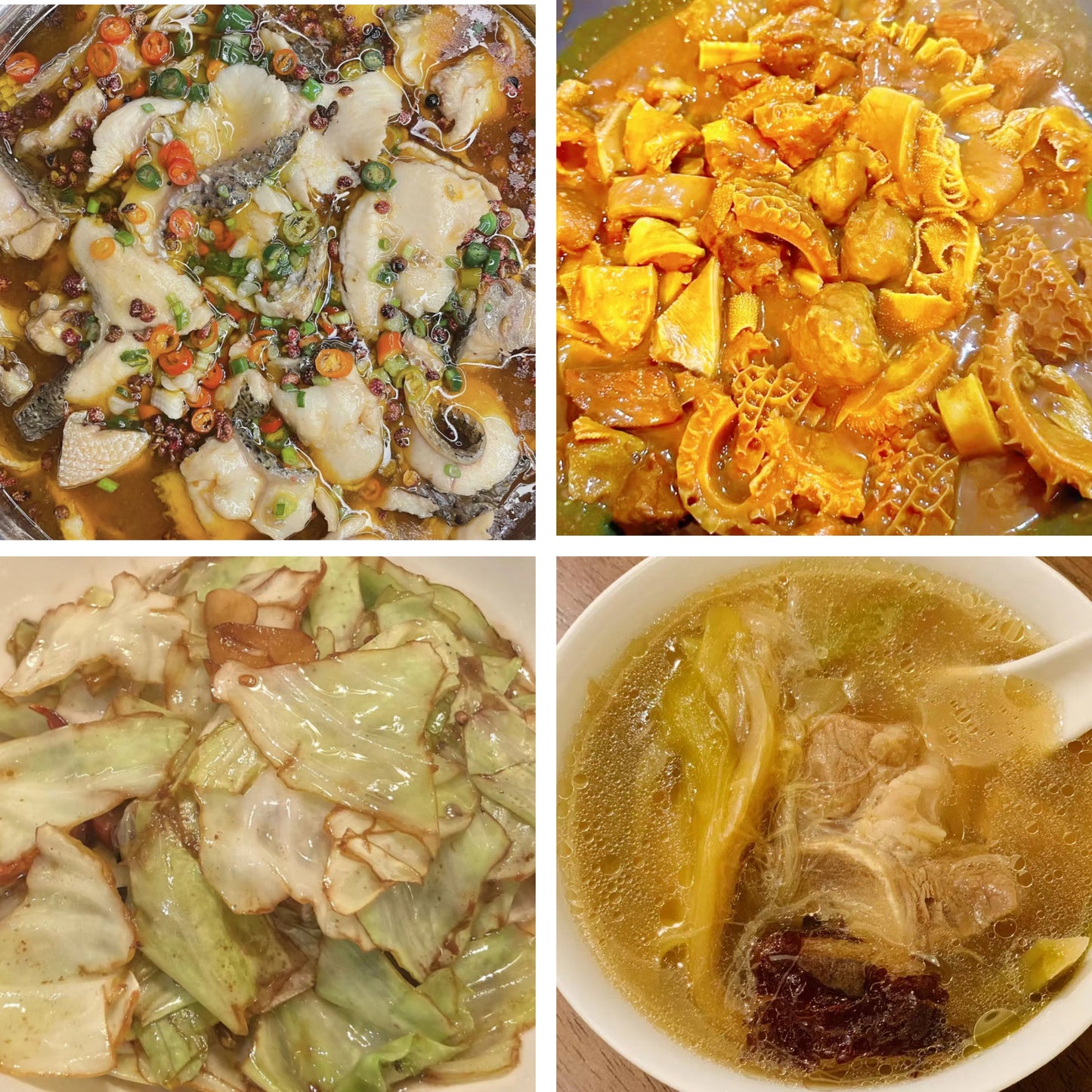 9月3日周三(A餐)无辣不欢:水煮鱼片🌶️ 广式牛杂 手撕包菜 龙骨煲白菜汤