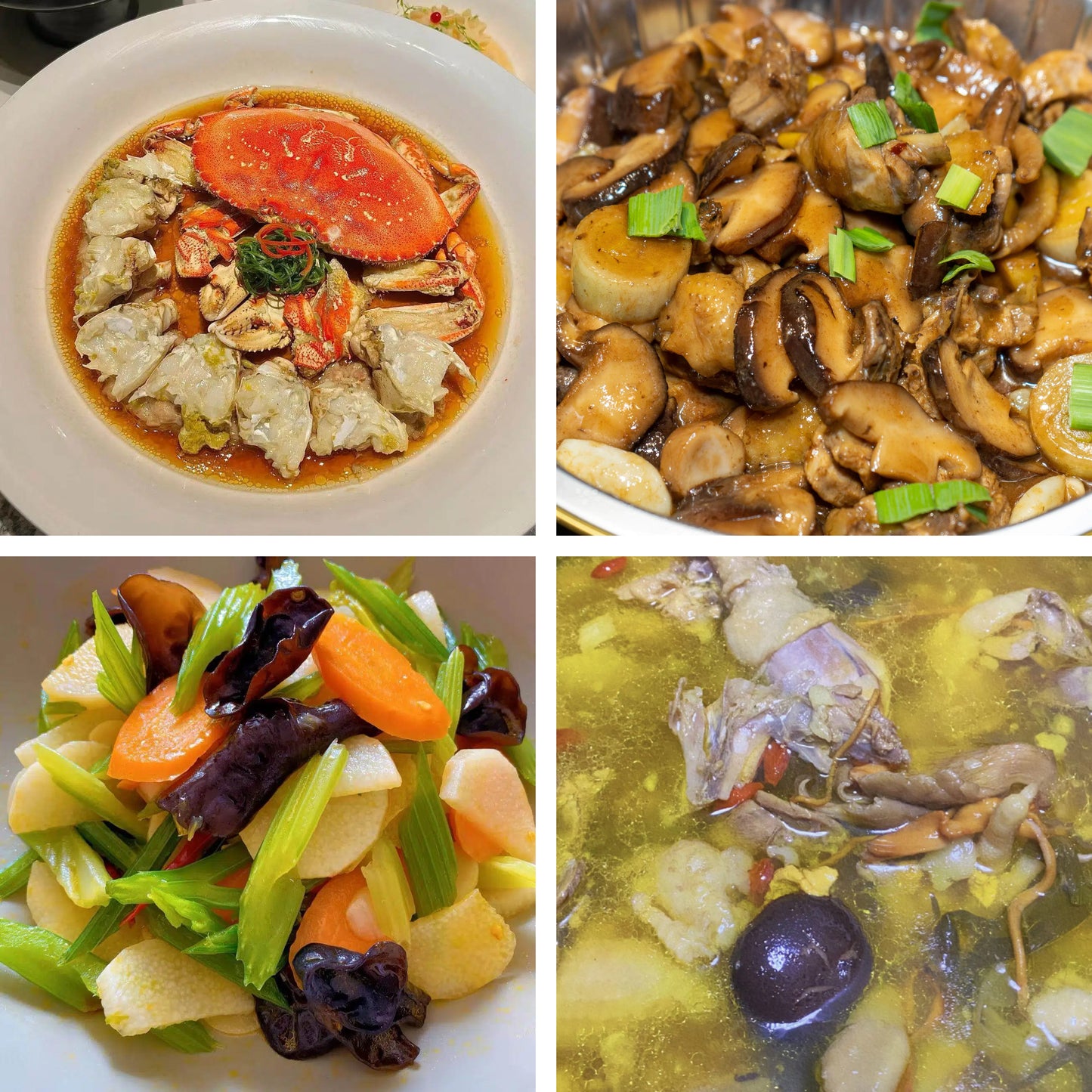 3月8日周日(B餐)家乡菜:花雕醉蟹 小鸡炖蘑菇 西芹炒山药 菌菇土鸡汤