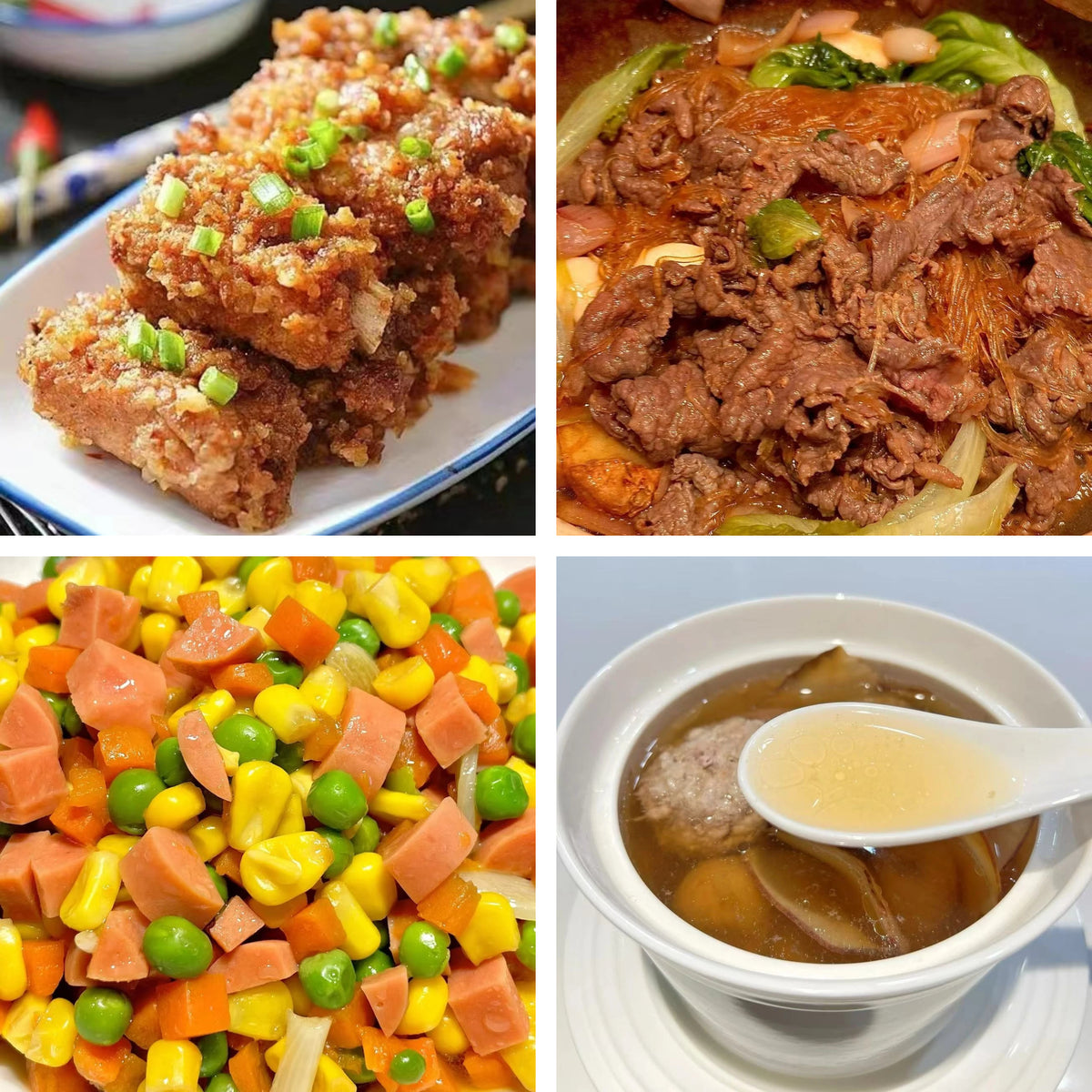 10月6日周二(B餐)家乡菜:粉蒸排骨 沙茶牛肉粉丝煲 什锦玉米粒 雪梨干南北杏煲瘦肉汤