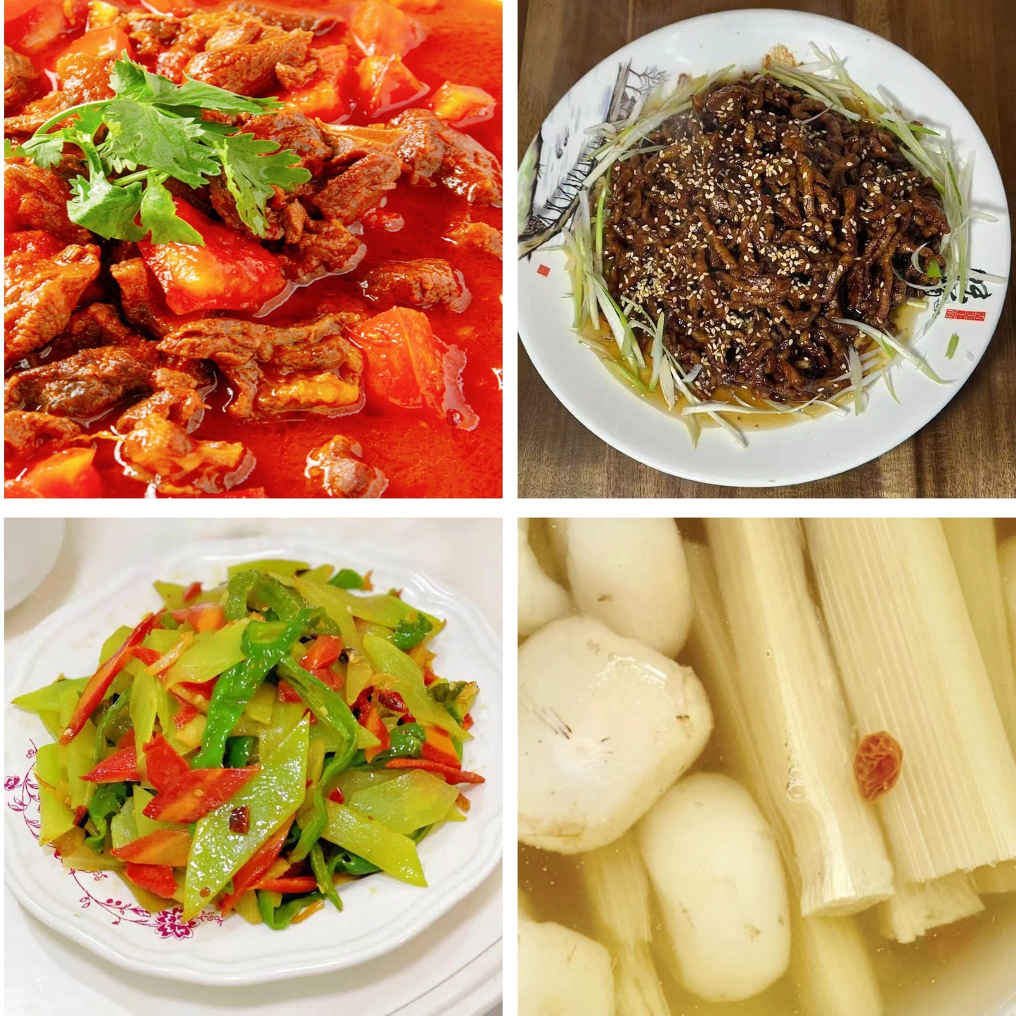 6月26日周五(B餐)家乡菜:番茄牛肉 京酱肉丝 莴笋炒青红椒 茅根竹蔗马蹄水