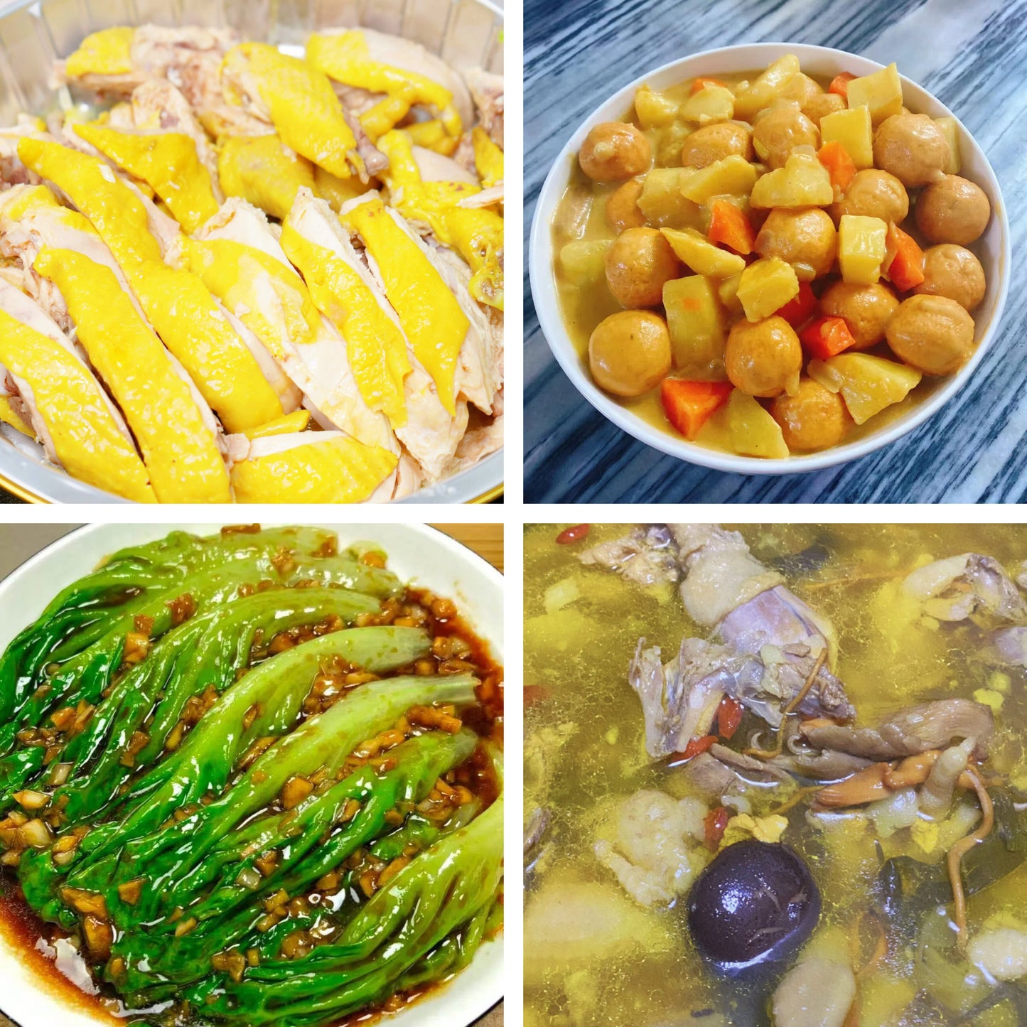 7月9日周四(B餐)家乡菜:广东白切鸡 咖喱土豆鱼蛋 白灼生菜 土鸡菌菇汤