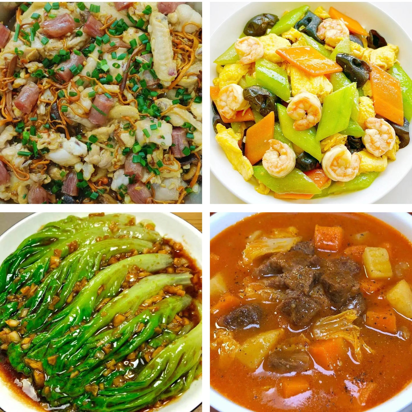 6月7日周日(B餐)家乡菜:虫草花腊肠蒸鸡 时蔬炒大虾球 白灼生菜 罗宋汤