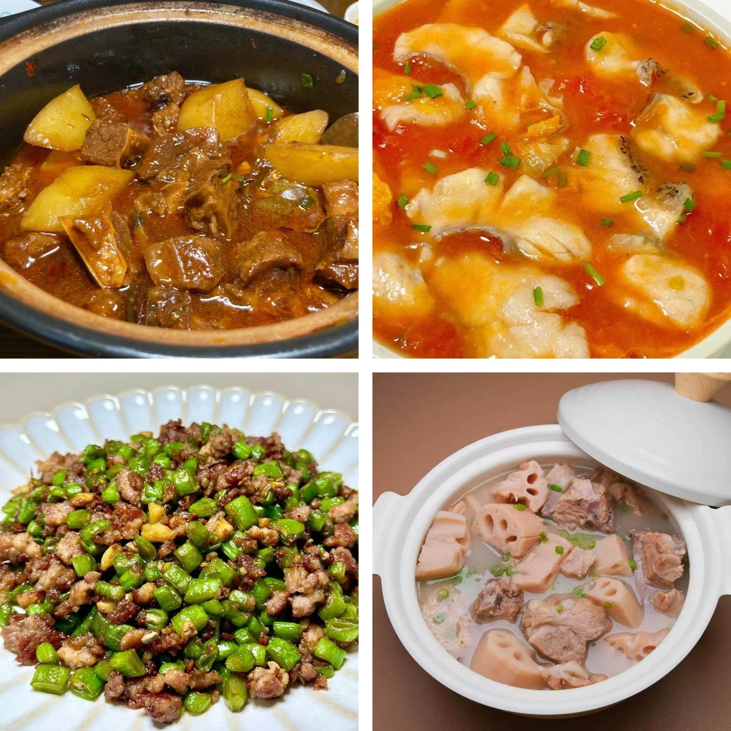 2月19日周四(B餐)家乡菜:土豆烧牛肉 番茄鱼片 肉沫四季豆 莲藕排骨汤