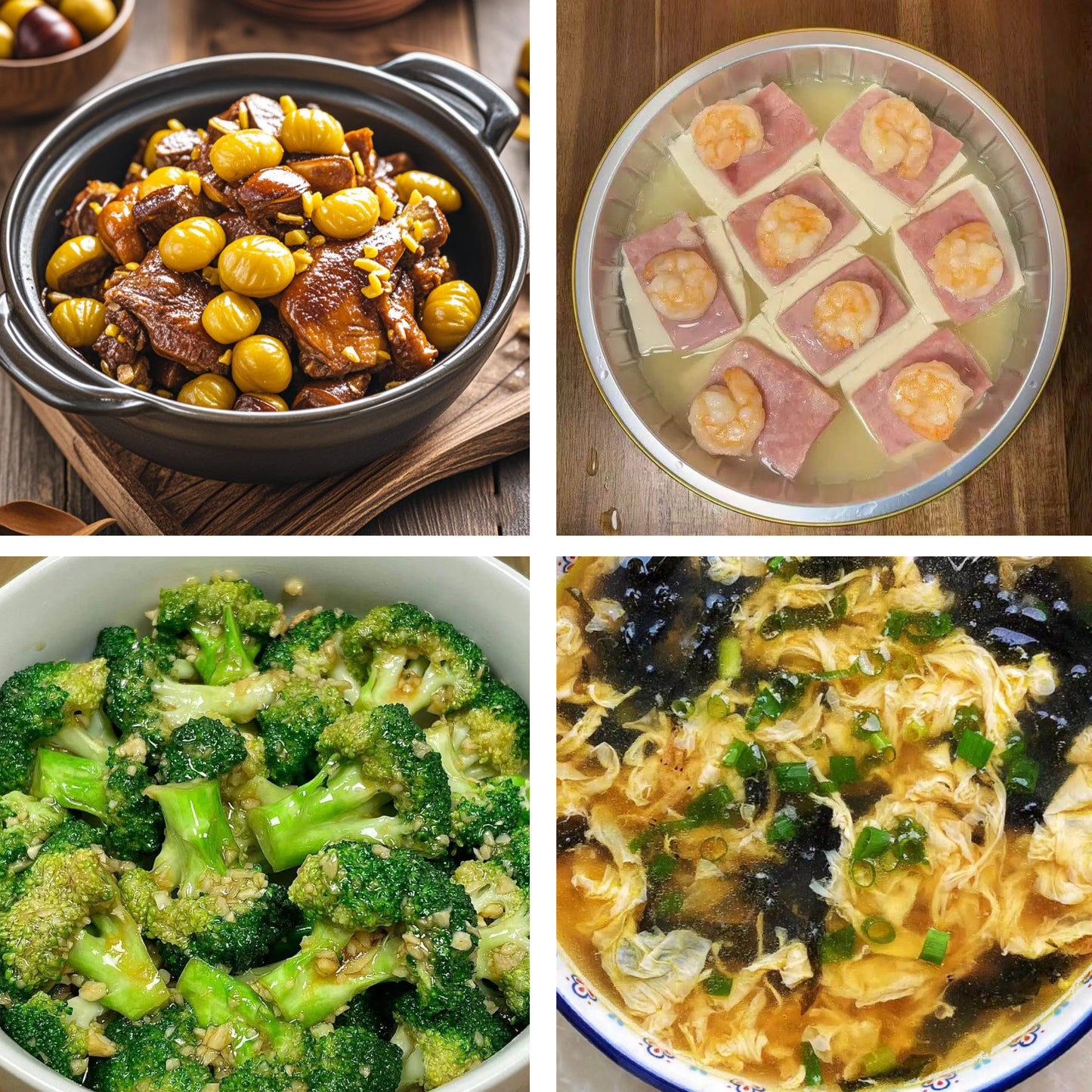 12月14日周日(B餐)家乡菜:板栗焖鸭 豆腐火腿蒸大虾 蒜蓉西蓝花 紫菜蛋花汤