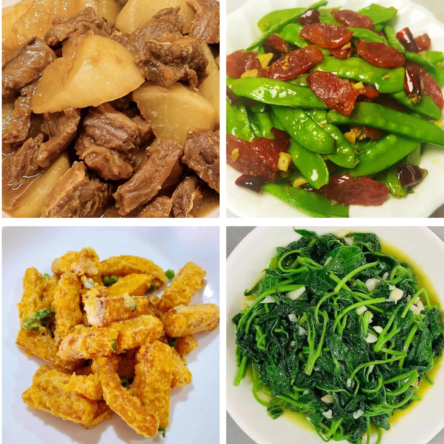 6月25日周四(B餐)家乡菜:萝卜焖牛腩 腊味炒荷兰豆 金沙南瓜 上汤番薯叶