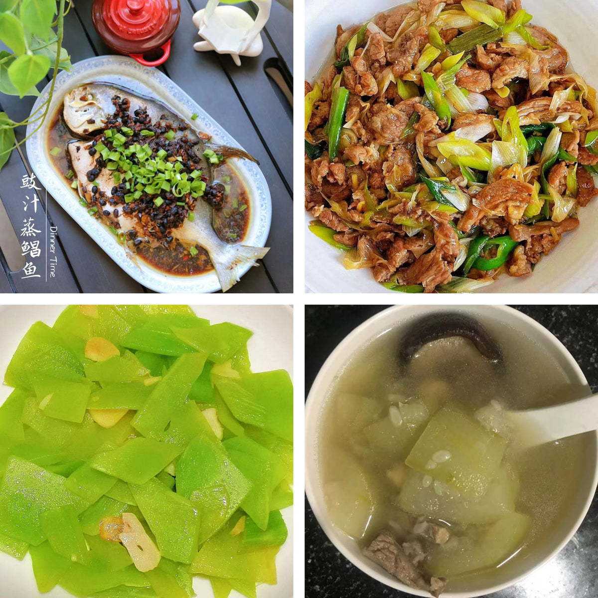 10月19日周一(B餐)家乡菜:豉汁蒸鲳鱼 葱爆羊肉 清炒莴笋 猪腱煲节瓜汤