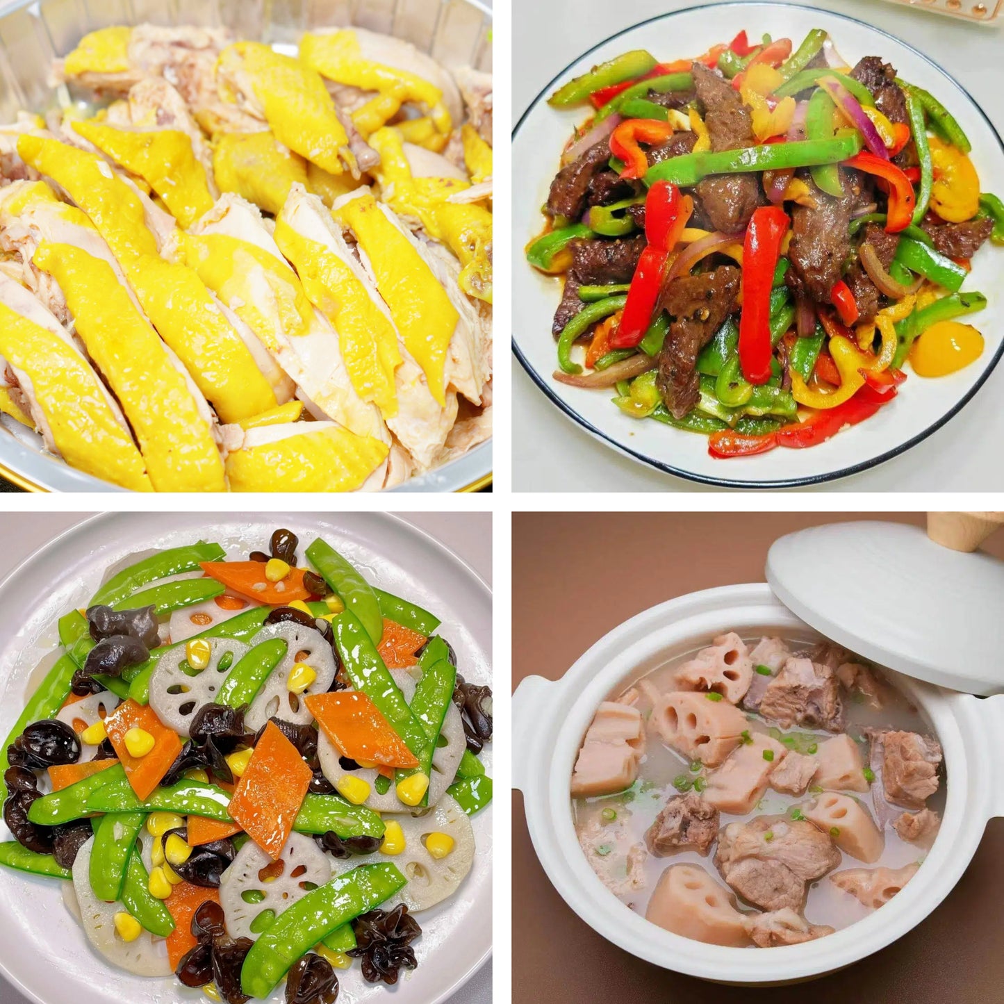 9月4日周五(B餐)家乡菜:广东白切鸡 豉椒炒牛肉 荷塘小炒 海带莲藕龙骨汤
