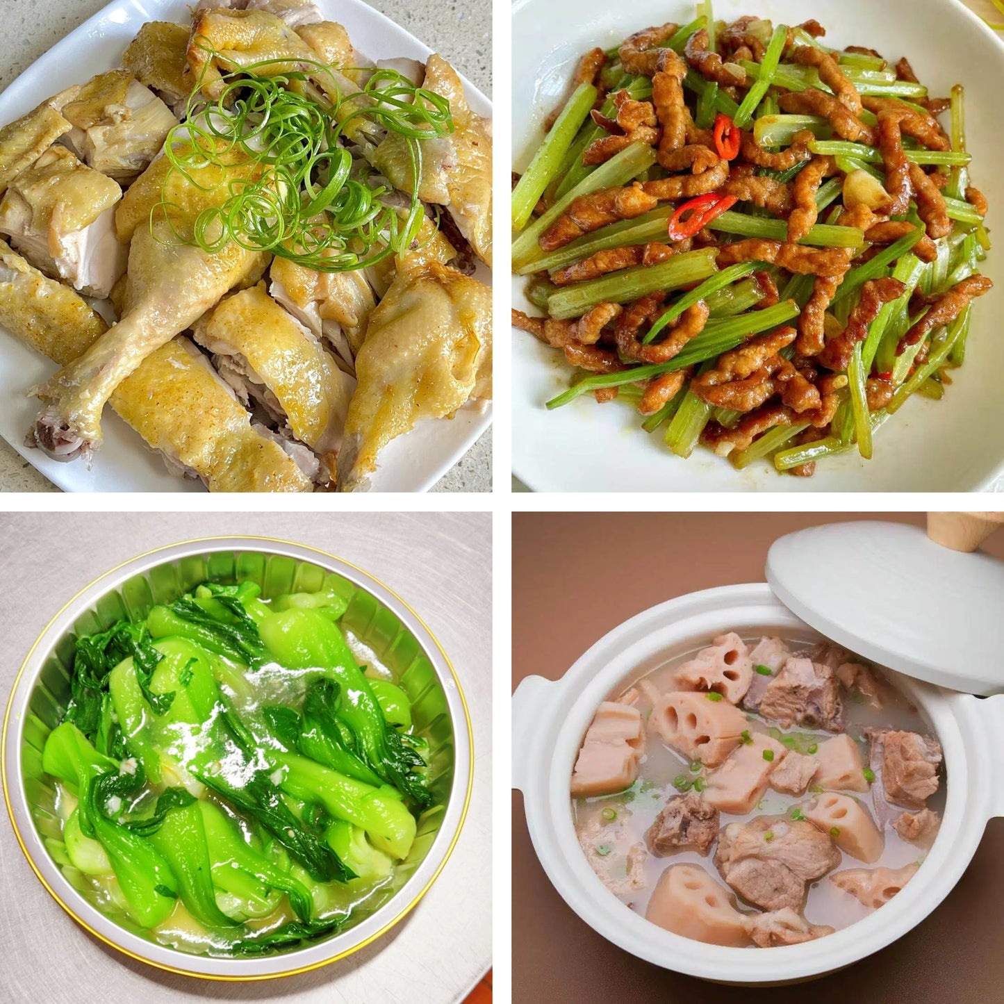 7月16日周四(B餐)家乡菜:客家盐焗鸡 香芹肉丝 蒜香青江菜苗 莲藕排骨汤