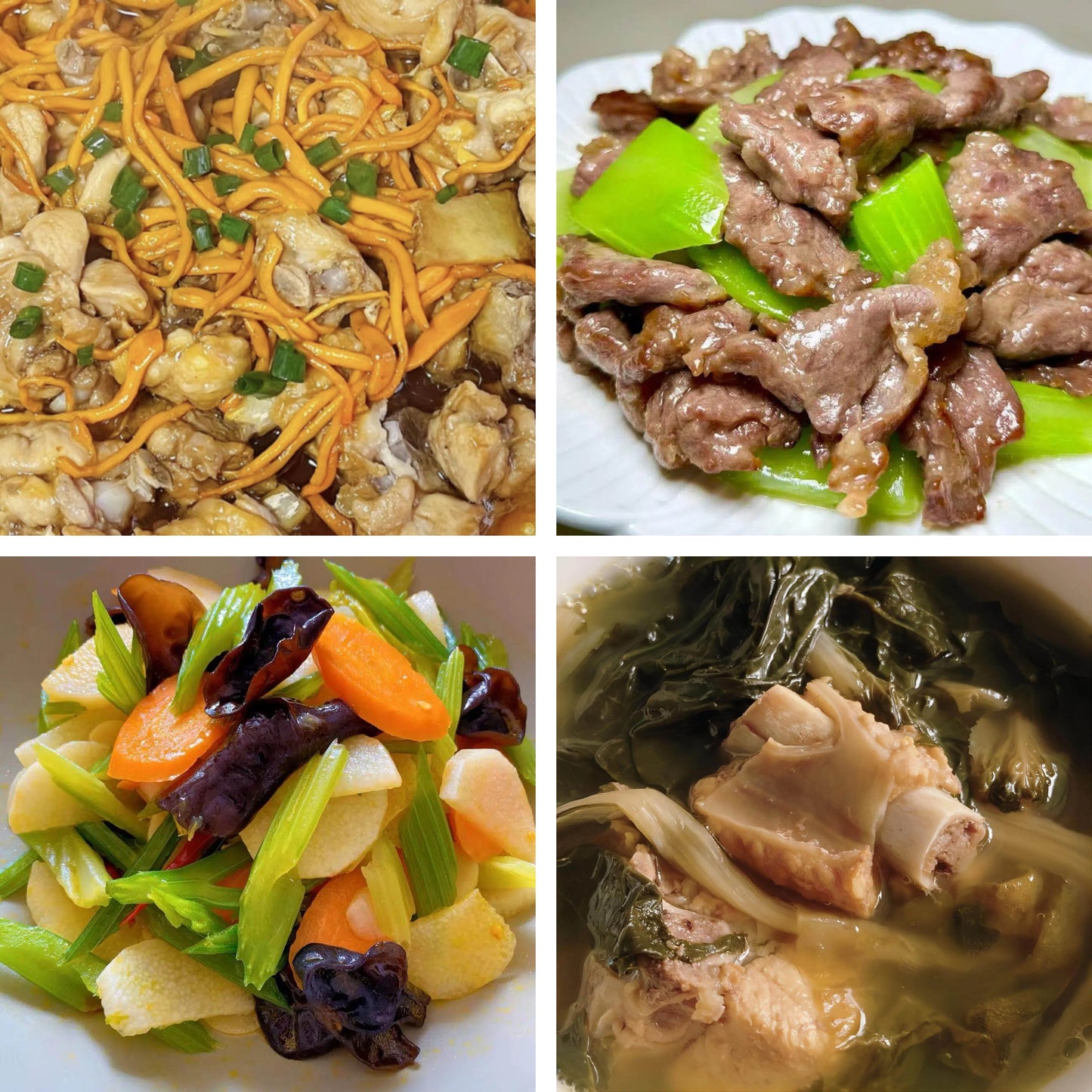 2月20日周五(B餐)家乡菜:虫草花茶树菇蒸土鸡 莴笋牛肉 西芹炒山药 白菜干煲猪骨汤