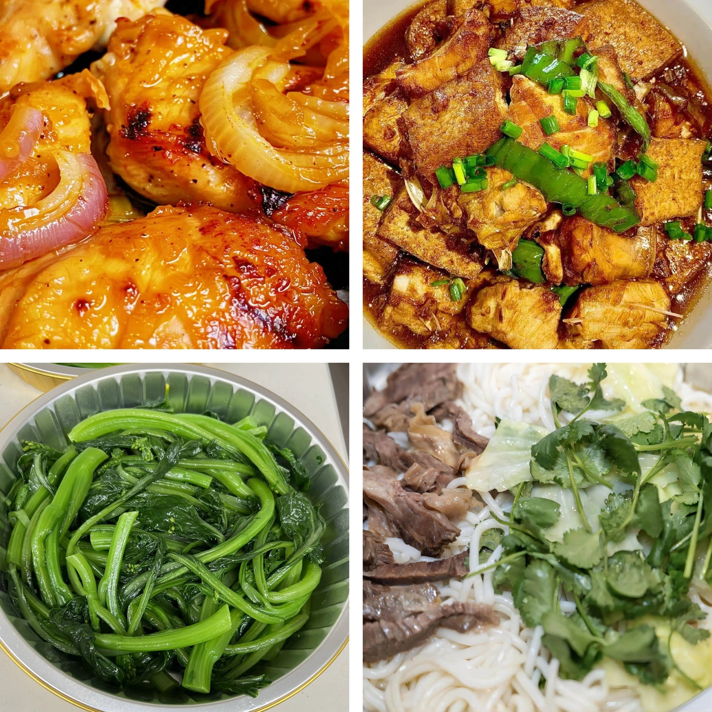 7月26日周日(B餐)家乡菜:洋葱黑椒鸡扒 红烧豆腐鱼块 上汤油菜 清汤牛腱粉(2盒)