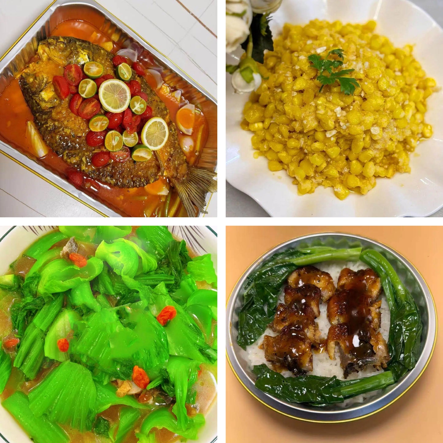7月8日周三(B餐)家乡菜:番茄烤鱼 金沙玉米粒 煲淋水东芥菜 鳗鱼钵仔饭(2钵)
