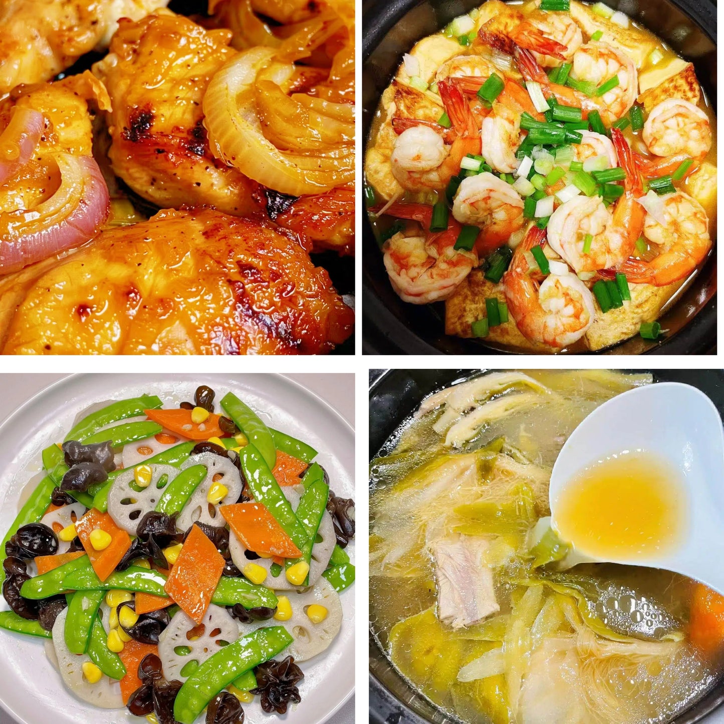 3月17日周二(B餐)家乡菜:洋葱黑椒鸡扒 海鲜豆腐煲 荷塘小炒 霸王花龙骨汤