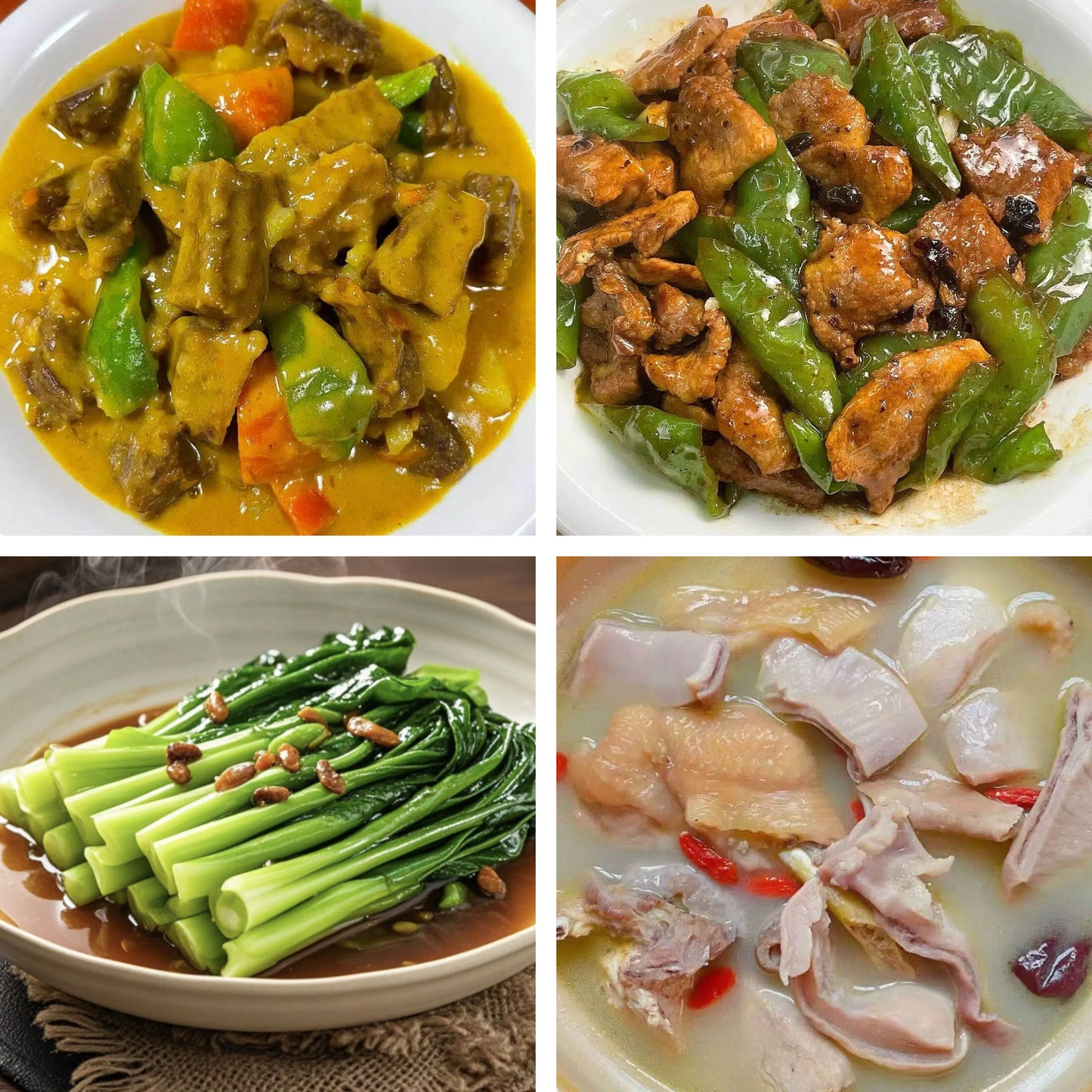 3月13日周五(B餐)家乡菜:咖喱焖牛腩 豉椒炒肉片 蚝油芥兰 胡椒猪肚鸡汤