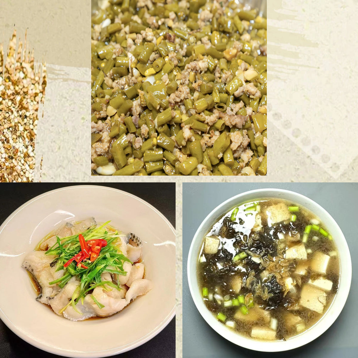 9月24日周四(C餐)精致小餐:肉沫酸豆角🌶️ 姜葱鱼片 虾皮豆腐紫菜汤