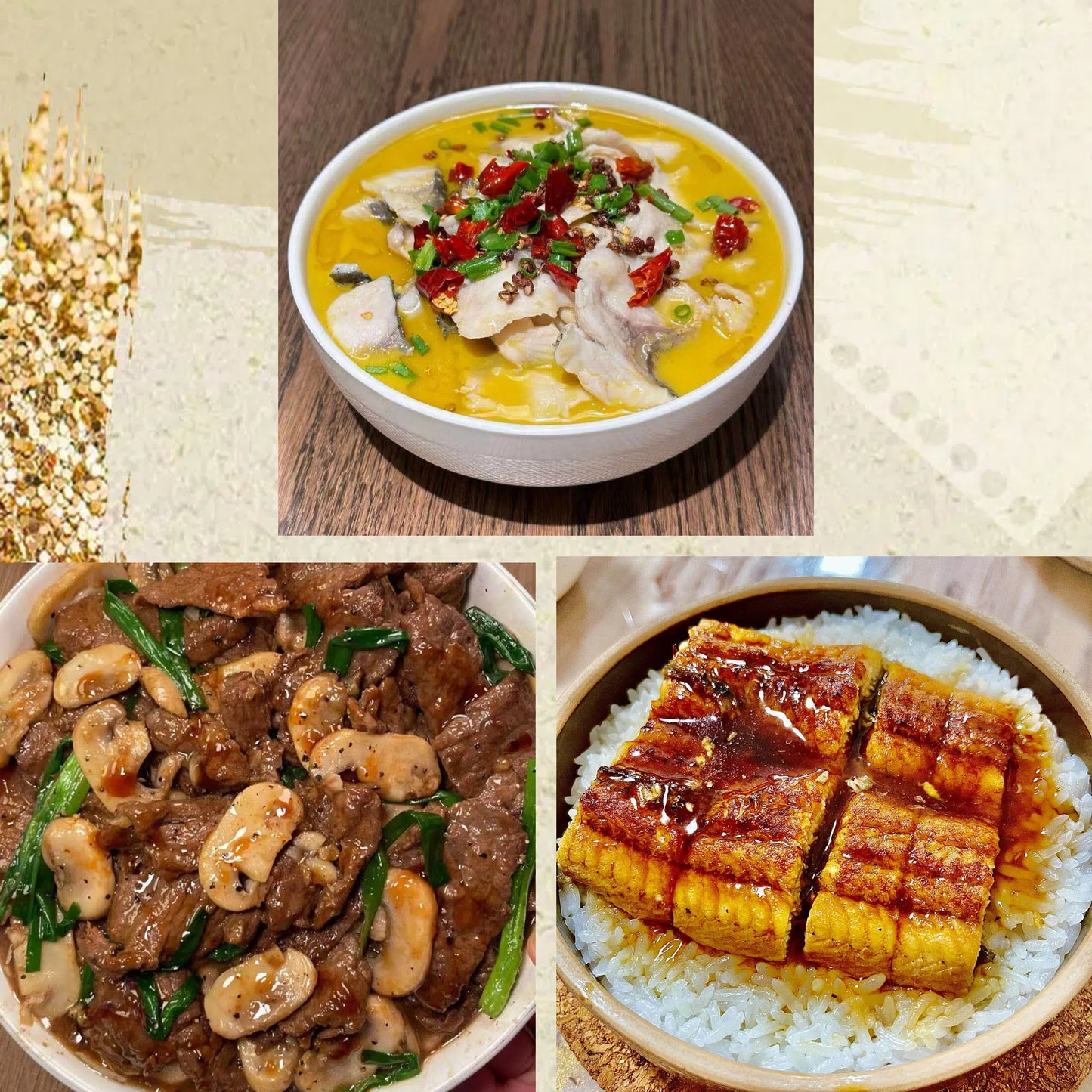 3月18日周三(C餐)精致小餐:金汤鱼片🌶️ 鲜蘑菇炒牛肉 鳗鱼钵仔饭(2钵)