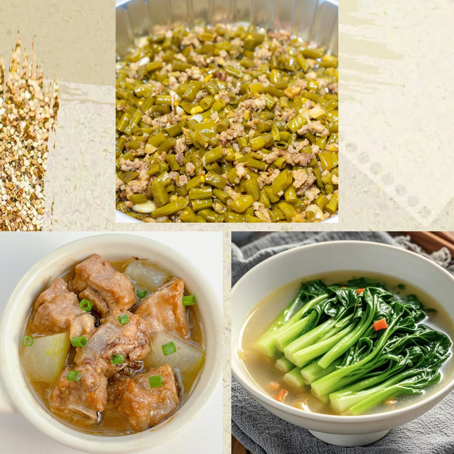 8月30日周日(C餐)精致小餐:肉沫酸豆角🌶️ 冬瓜烧排骨 上汤菜心