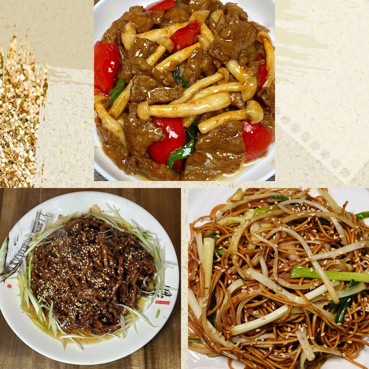10月4日周日(C餐)精致小餐:鸡腿菇炒牛肉 京酱肉丝 豉油皇炒面