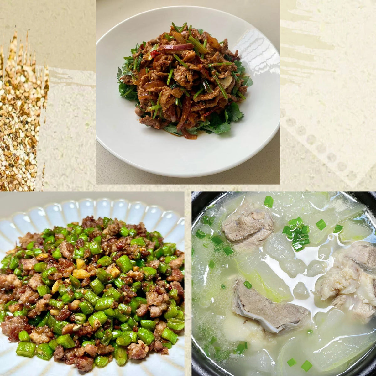 10月8日周四(C餐)精致小餐:孜然羊肉 肉沫四季豆 冬瓜大骨汤