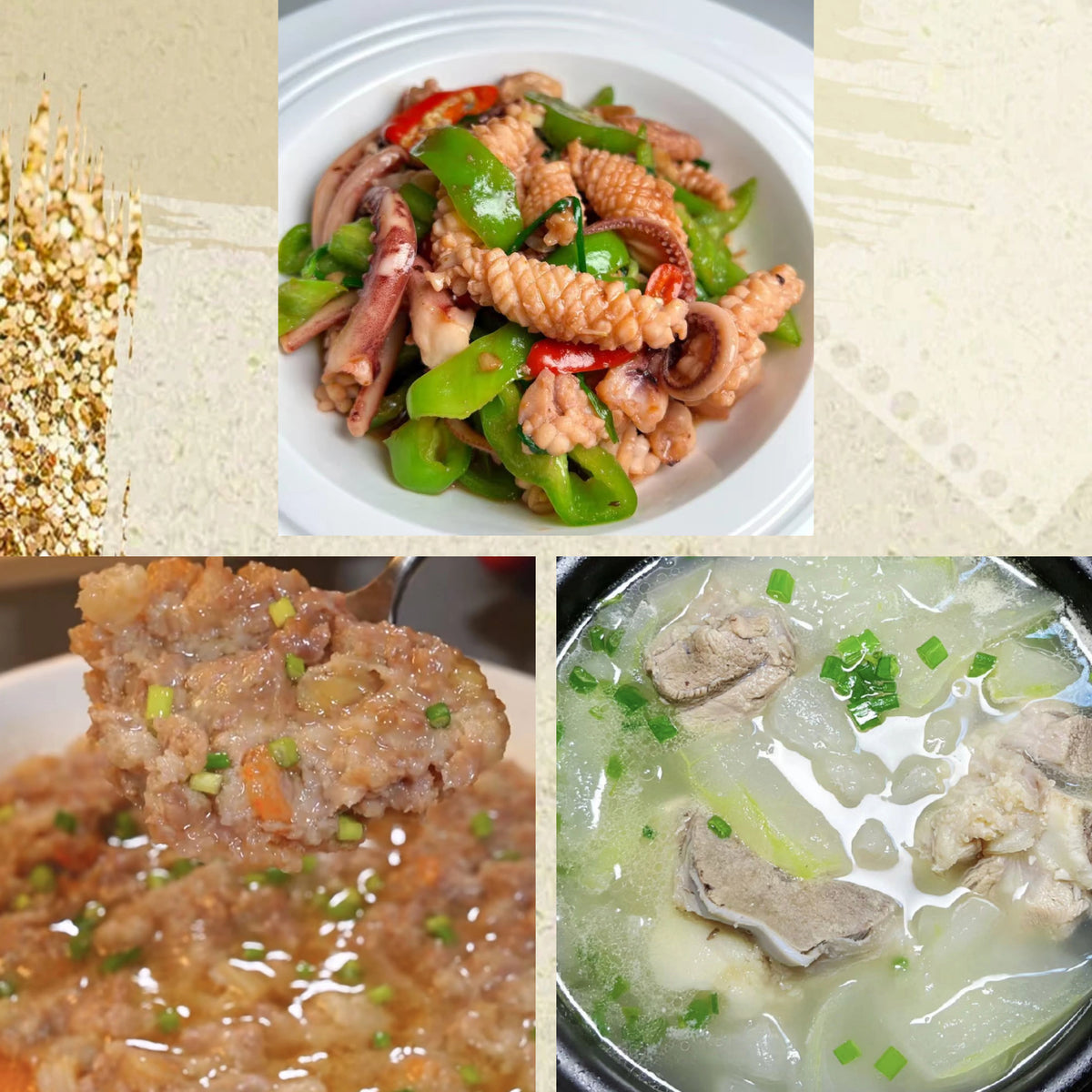 11月6日周五(C餐)精致小餐:豉椒炒鱿鱼 瑶柱蒸肉饼 薏米冬瓜龙骨汤