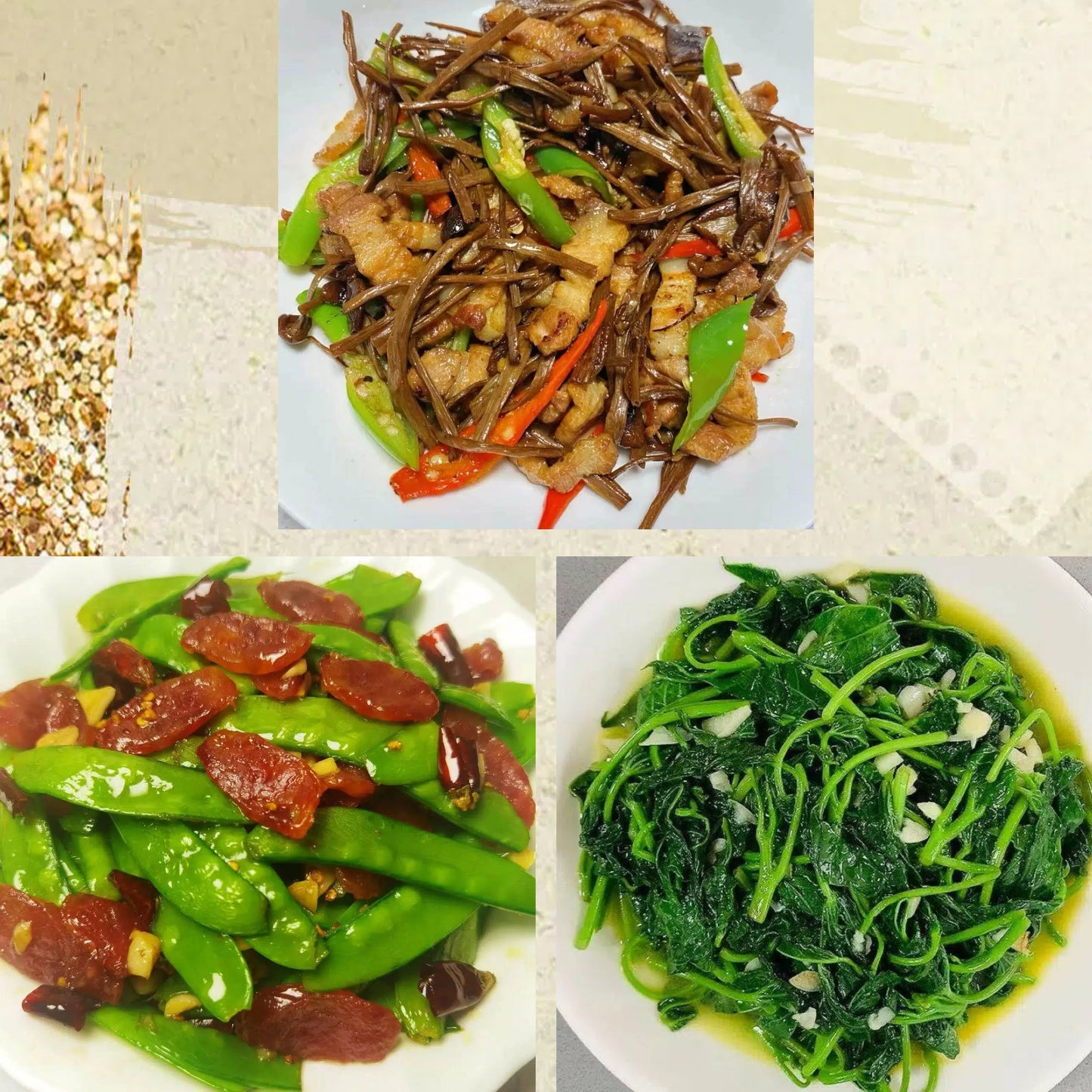 6月25日周四(C餐)精致小餐:茶树菇小炒肉🌶️ 腊味炒荷兰豆 上汤番薯叶