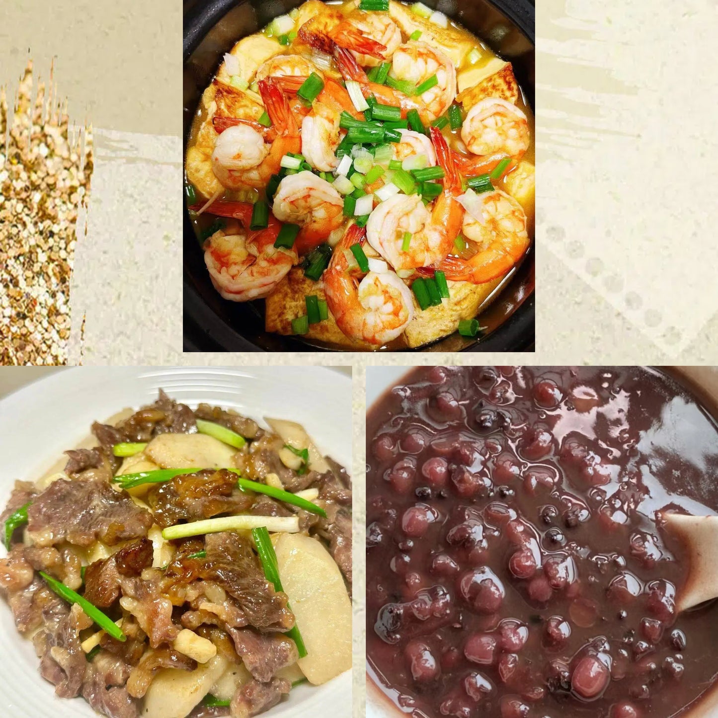 7月23日周四(C餐)精致小餐:海鲜豆腐煲 山药炒牛肉 陈皮红豆沙