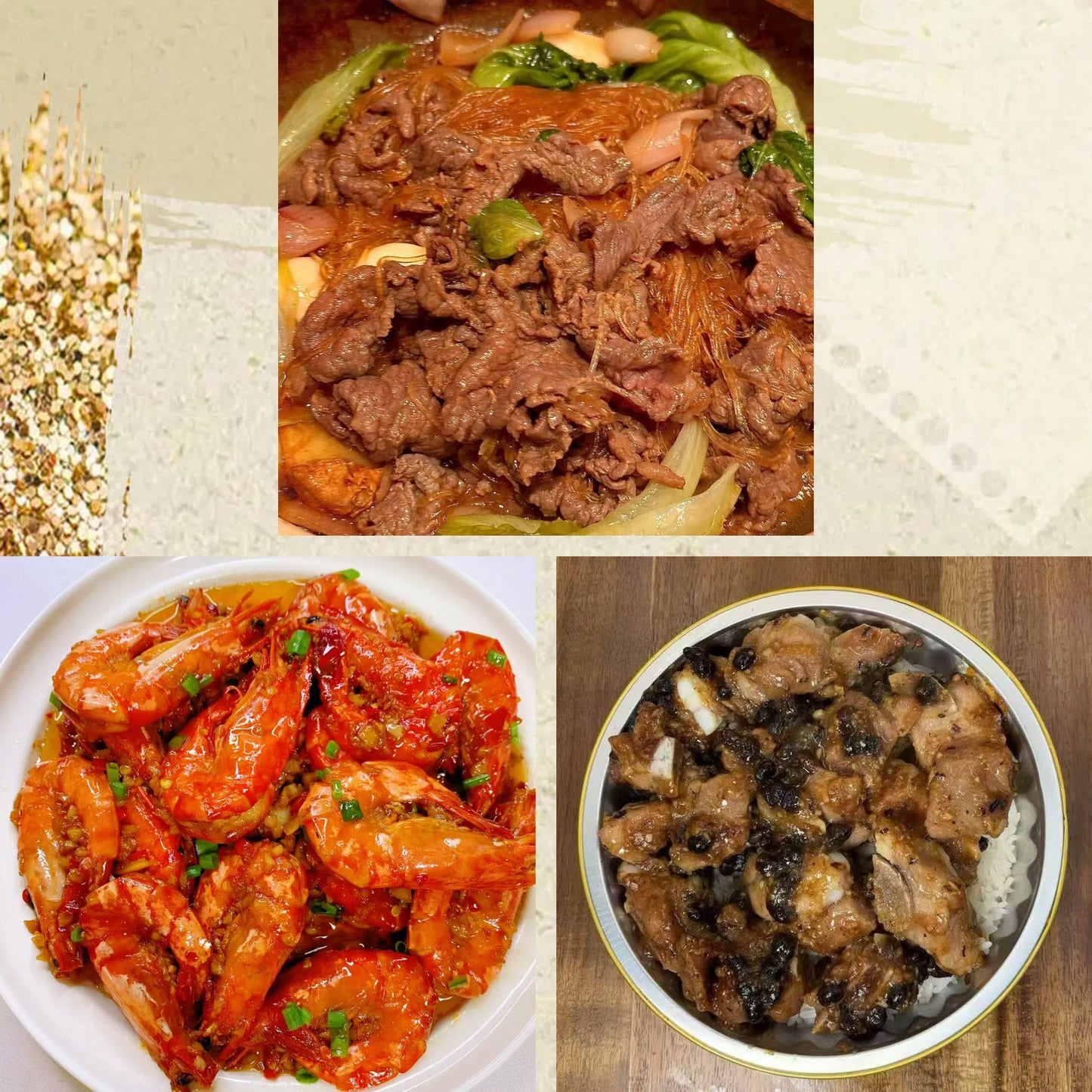 12月12日周五(C餐)精致小餐:沙茶牛肉粉丝煲 蒜香大虾 排骨钵仔饭(2钵)