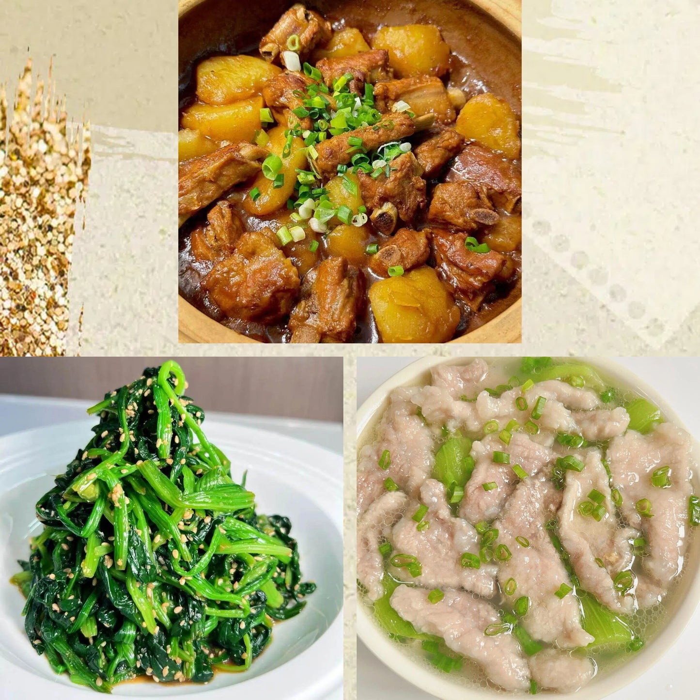 12月11日周四(D餐)精致小餐:土豆炖排骨 日式凉拌菠菜 丝瓜肉片汤