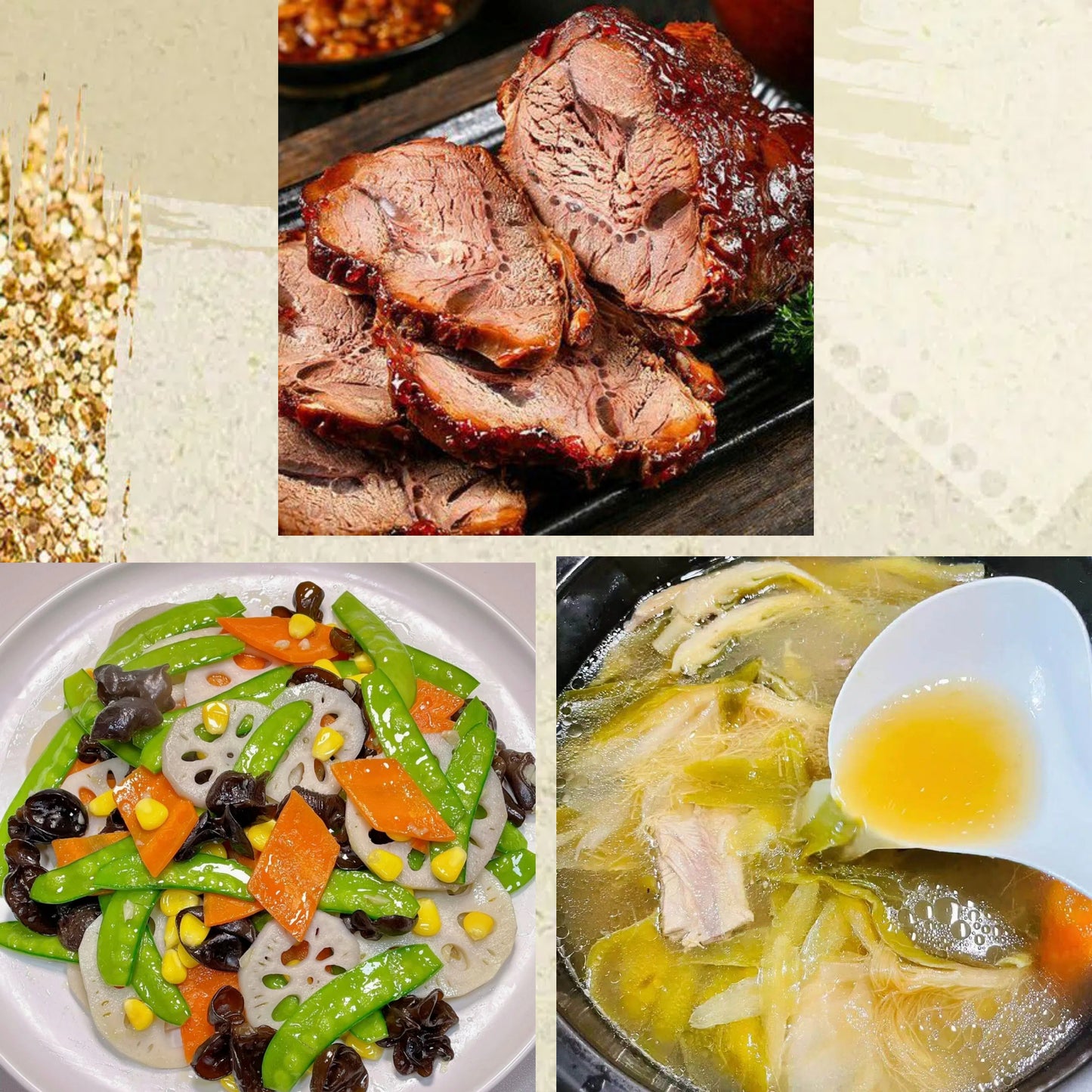 3月17日周二(D餐)精致小餐:香卤牛腱 荷塘小炒 霸王花龙骨汤