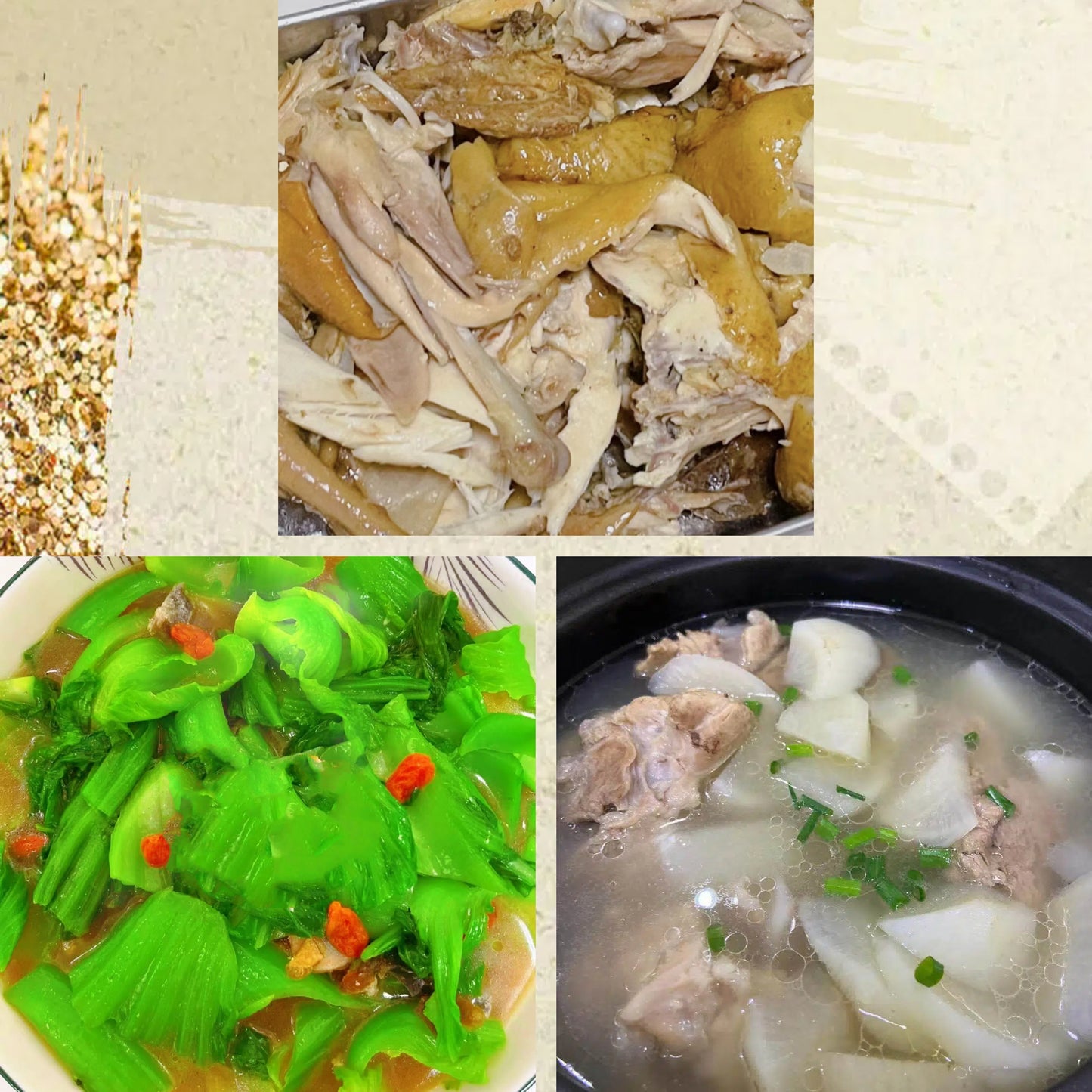 2月12日周四(D餐)精致小餐:盐焗手撕鸡 上汤煲淋芥菜 桶骨胡椒萝卜汤