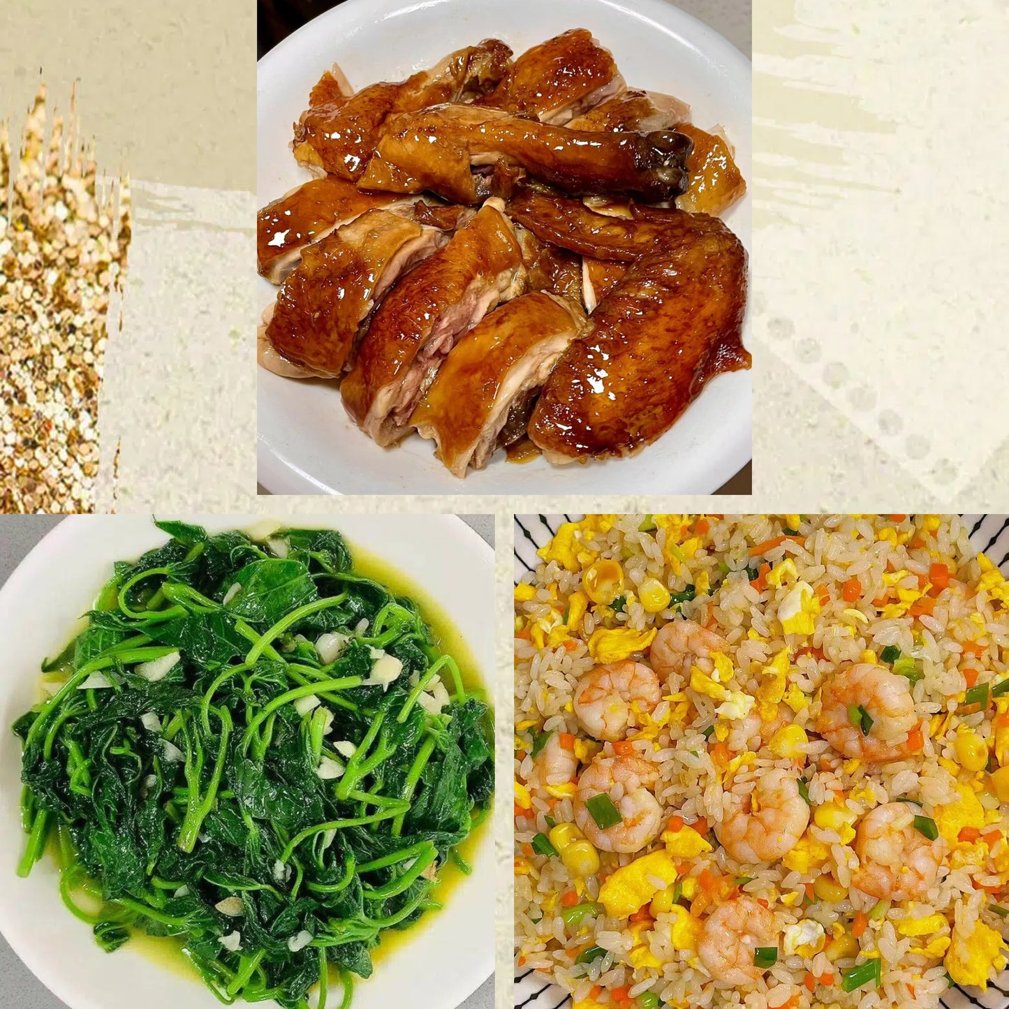 7月6日周一(D餐)精致小餐:易佰招牌豉油鸡 上汤番薯苗 虾仁炒饭