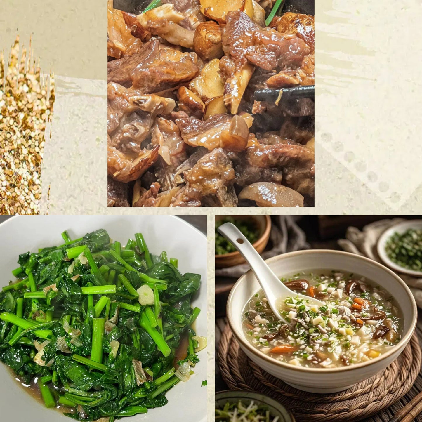 2月21日周六(D餐)无辣不欢:支竹马蹄焖羊腩 蒜香油菜 西湖牛肉羹