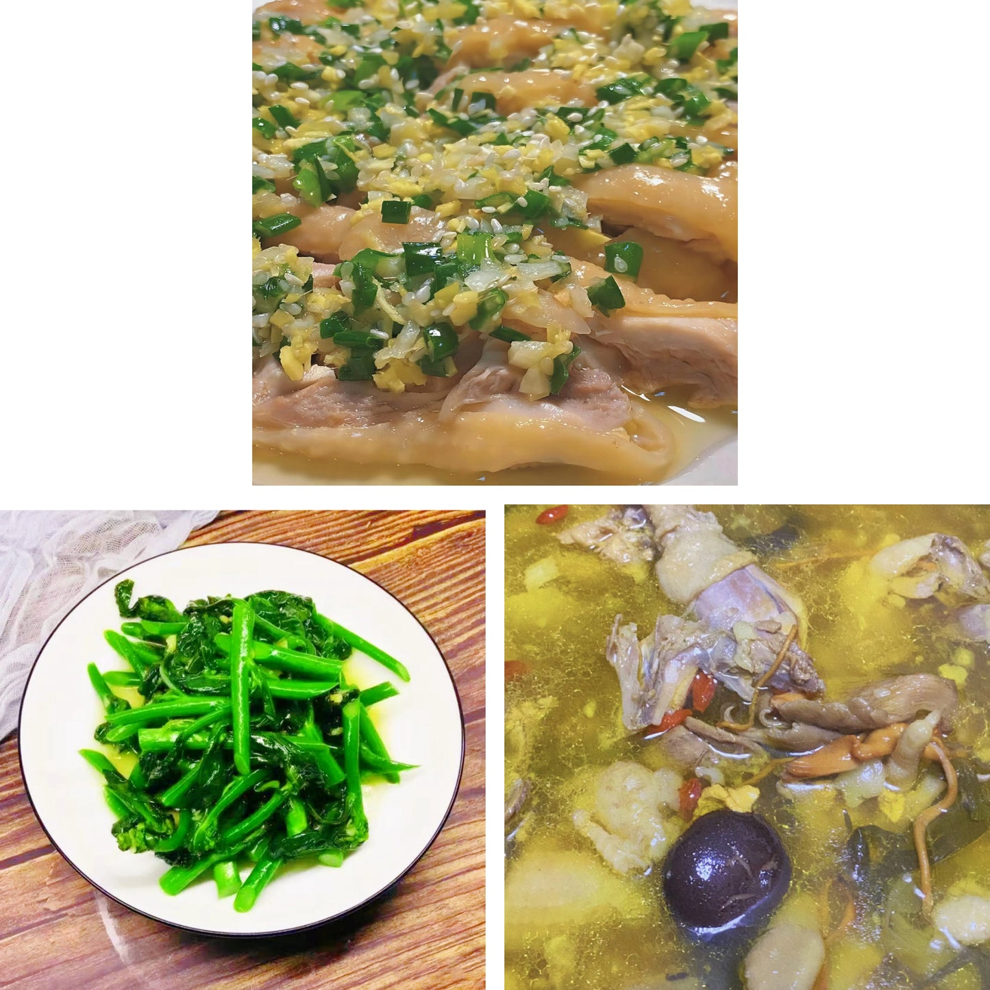 4月10日周五(D餐)精致小餐:广东葱油鸡 清炒菜心 原盅野生菌炖土鸡汤