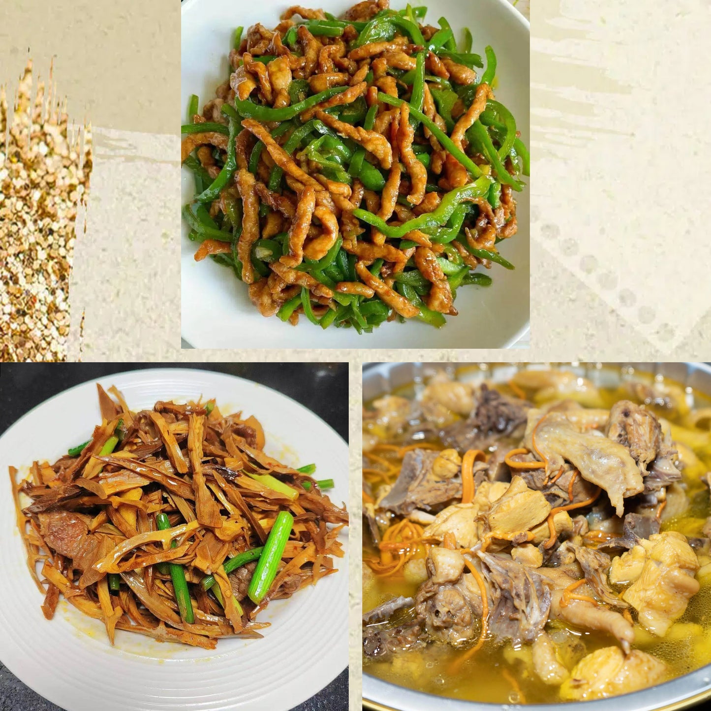 2月22日周日(D餐)精致小餐:尖椒肉丝🌶️ 五花肉炒笋干 虫草花鸡汤