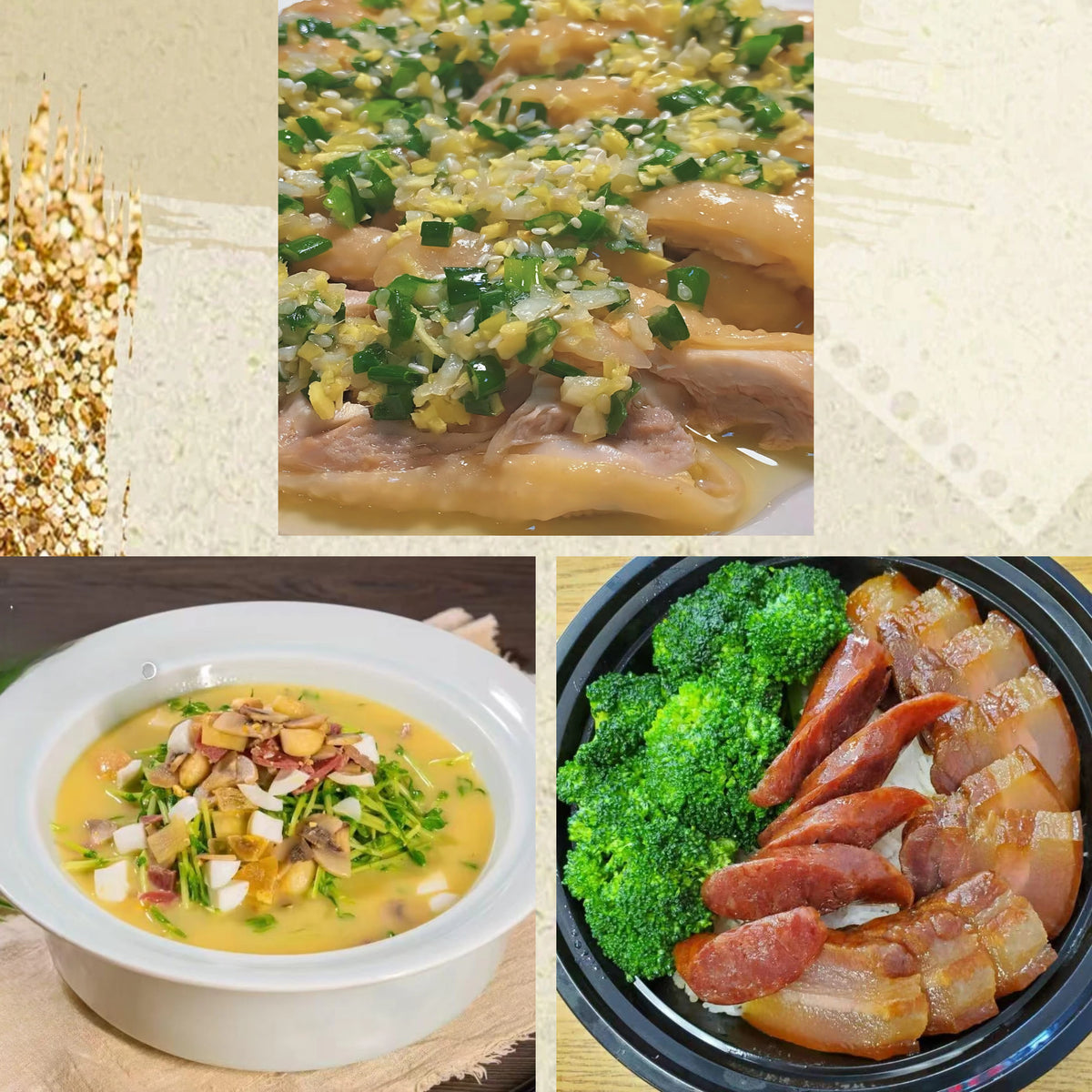 10月20日周二(D餐)精致小餐:广东葱油鸡 上汤鸡丝豆苗 腊味钵仔饭(2钵)