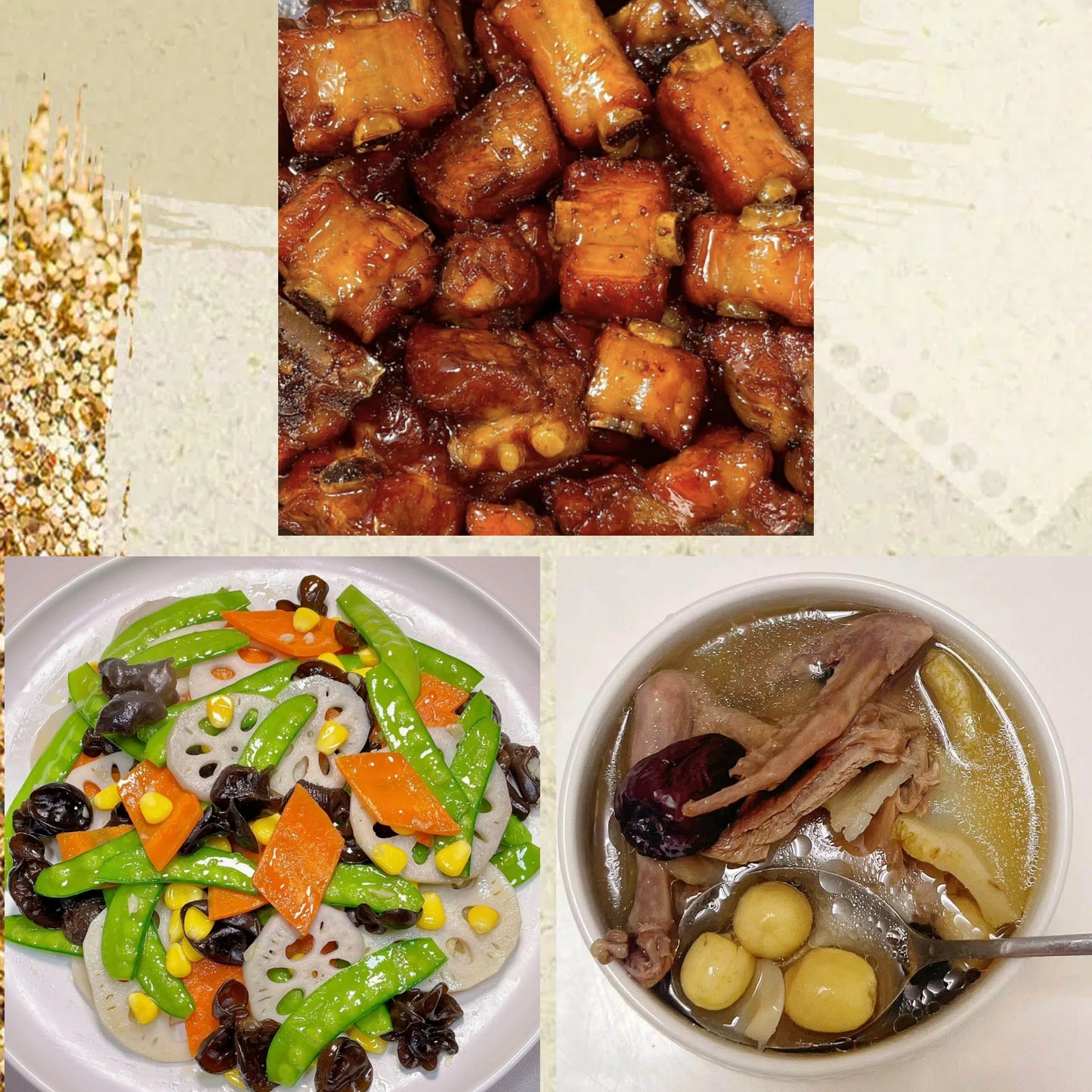 6月15日周一(D餐)精致小餐:糖醋排骨 荷塘月色 原盅清补凉炖土鸡汤