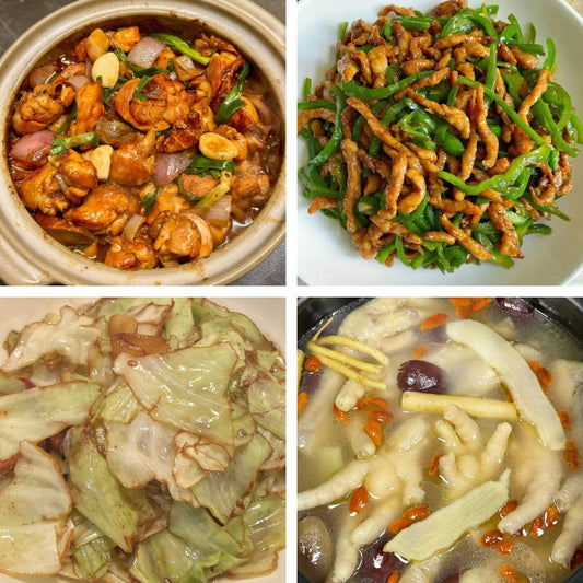 8月31日周一（A餐）无辣不欢：广东啫啫鸡煲     尖椒肉丝🌶️     手撕包菜    原盅炖花生鸡脚汤