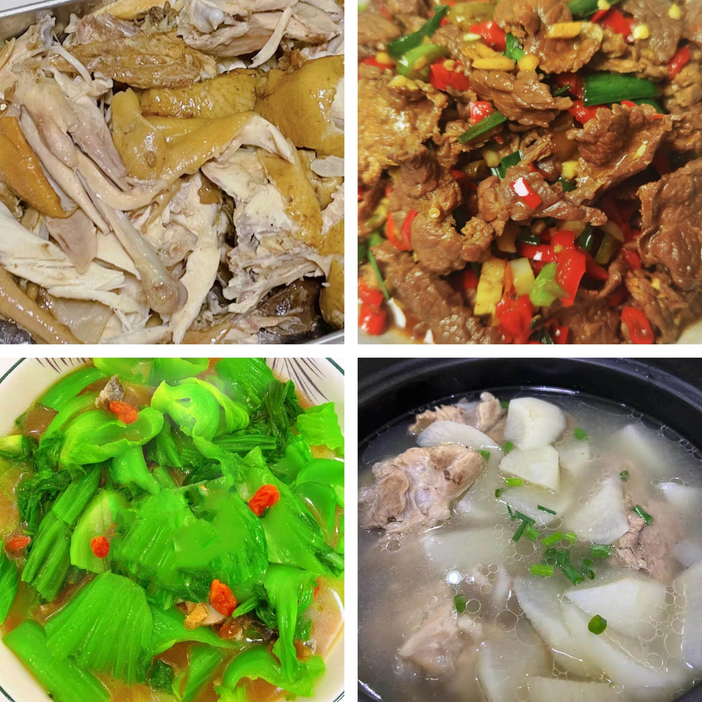 2月12日周四（A餐）无辣不欢：盐焗手撕鸡     农家小炒肉🌶️      上汤煲淋芥菜     桶骨胡椒萝卜汤